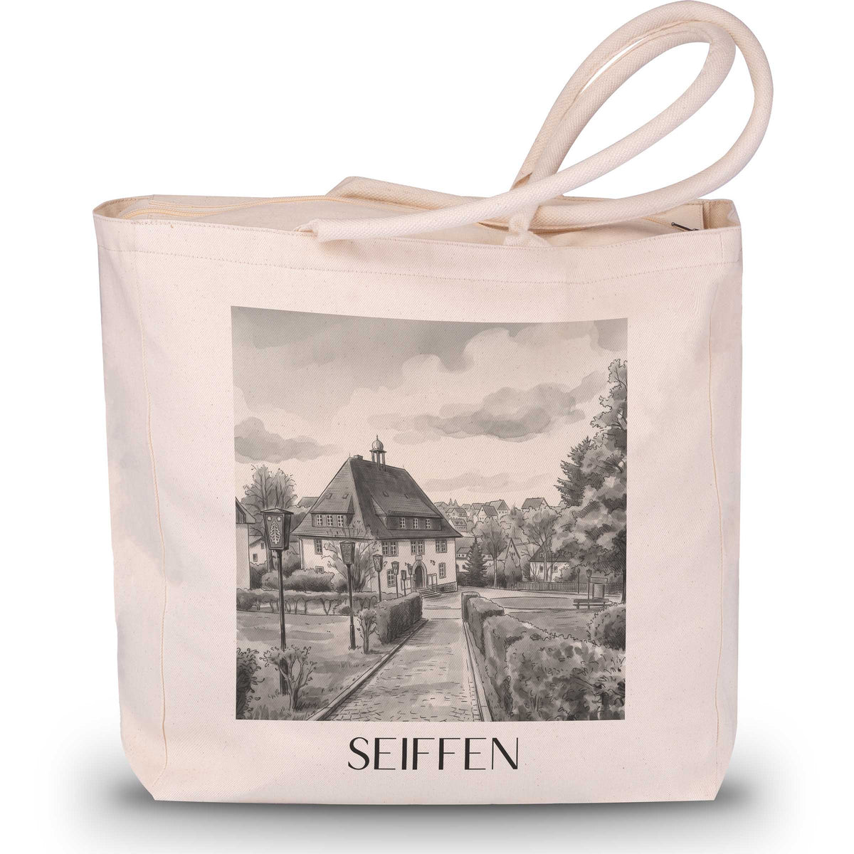 Seiffen Shopping Tasche - Erzgebirge - Deutschland Tote Bag - Einkaufstasche im Aquarell Schwarz-Weiß Stil - favplace