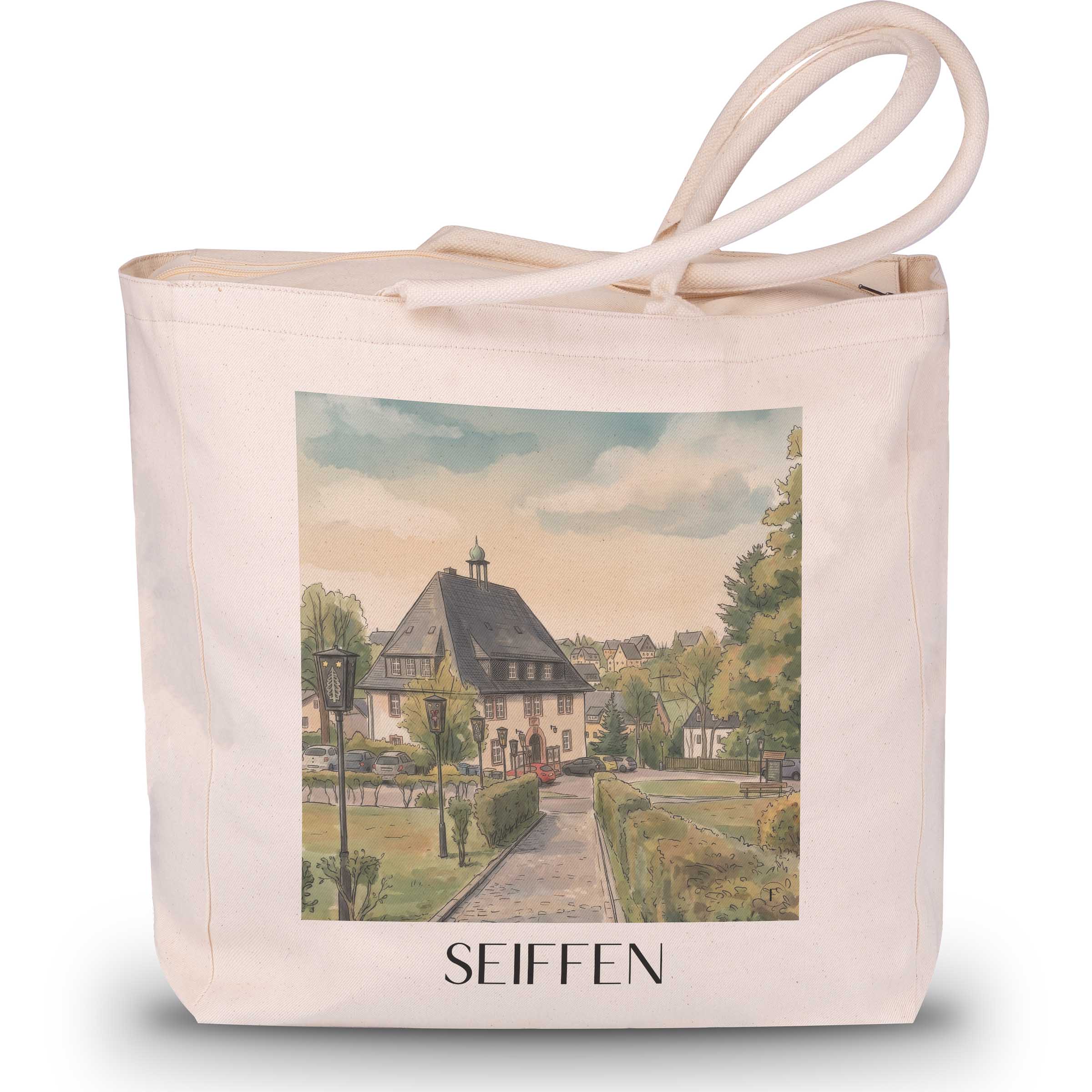 Seiffen Shopping Tasche - Erzgebirge - Deutschland Tote Bag - Einkaufstasche im Aquarell Stil - favplace