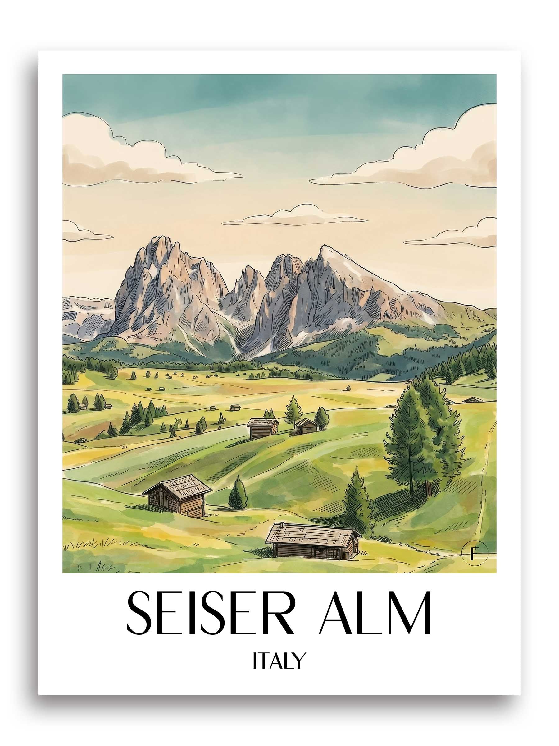 Seiser Alm Poster - Dolomiten - Italien Kunstdruck - Aquarell von A4 bis A1 - favplace