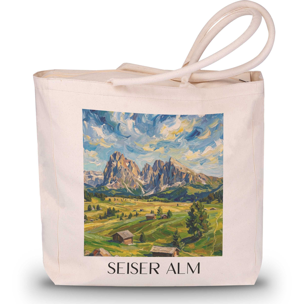 Seiser Alm Shopping Tasche - Dolomiten - Italien Tote Bag - Einkaufstasche im Ölgemälde Stil - favplace