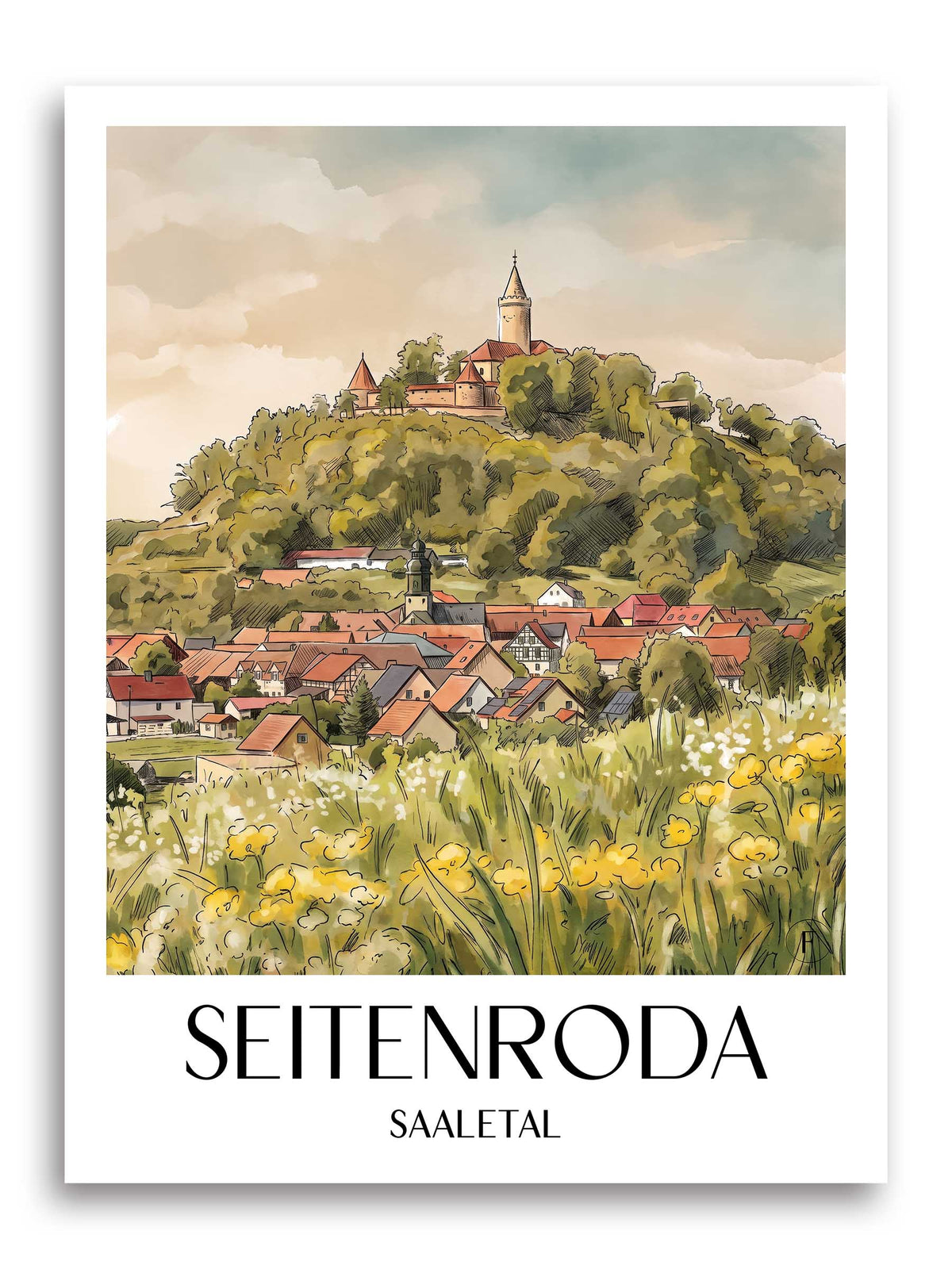 seitenroda-saaletal-deutschland-poster-aquarell