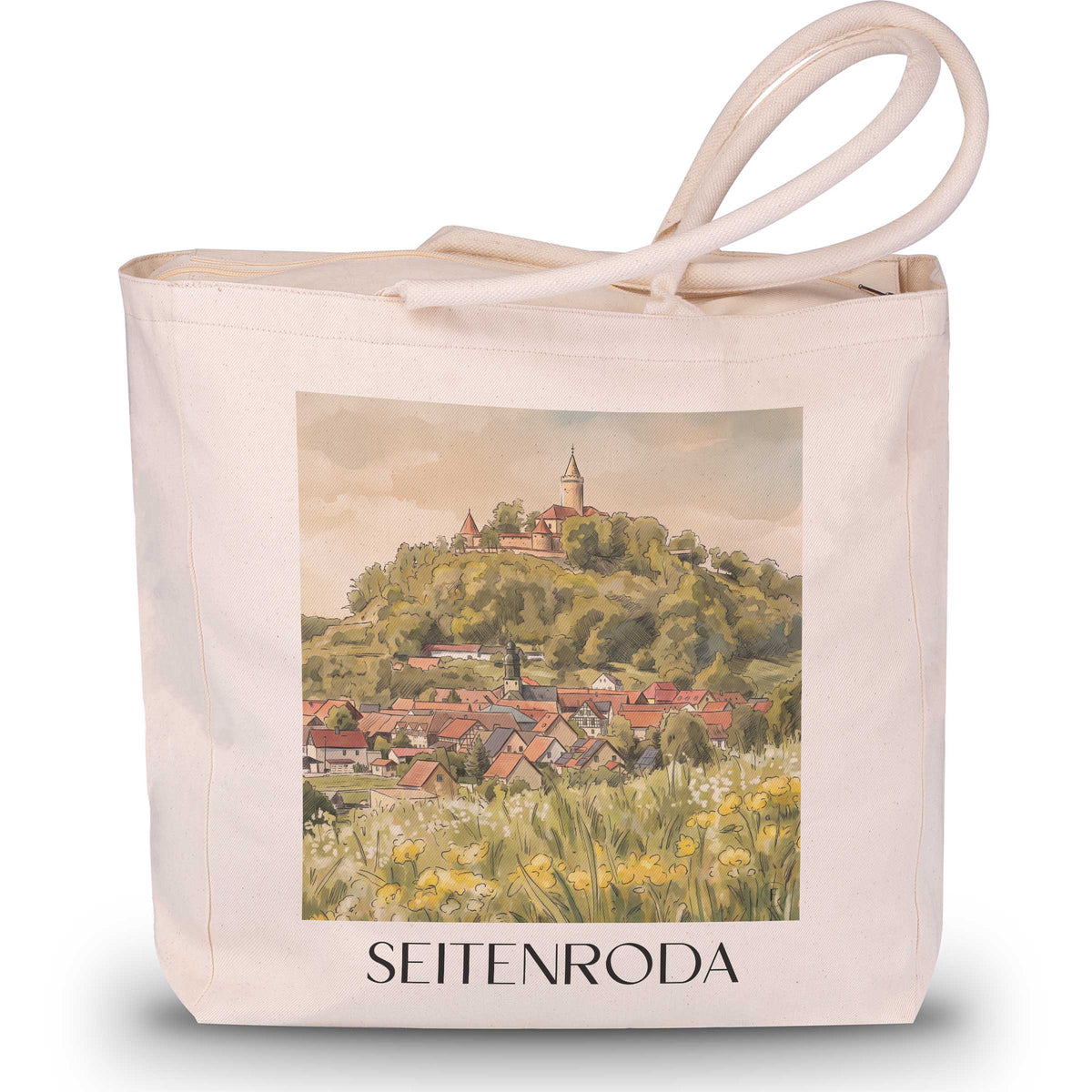 Seitenroda Shopping Tasche - Saaletal - Deutschland Tote Bag - Einkaufstasche im Aquarell Stil - favplace