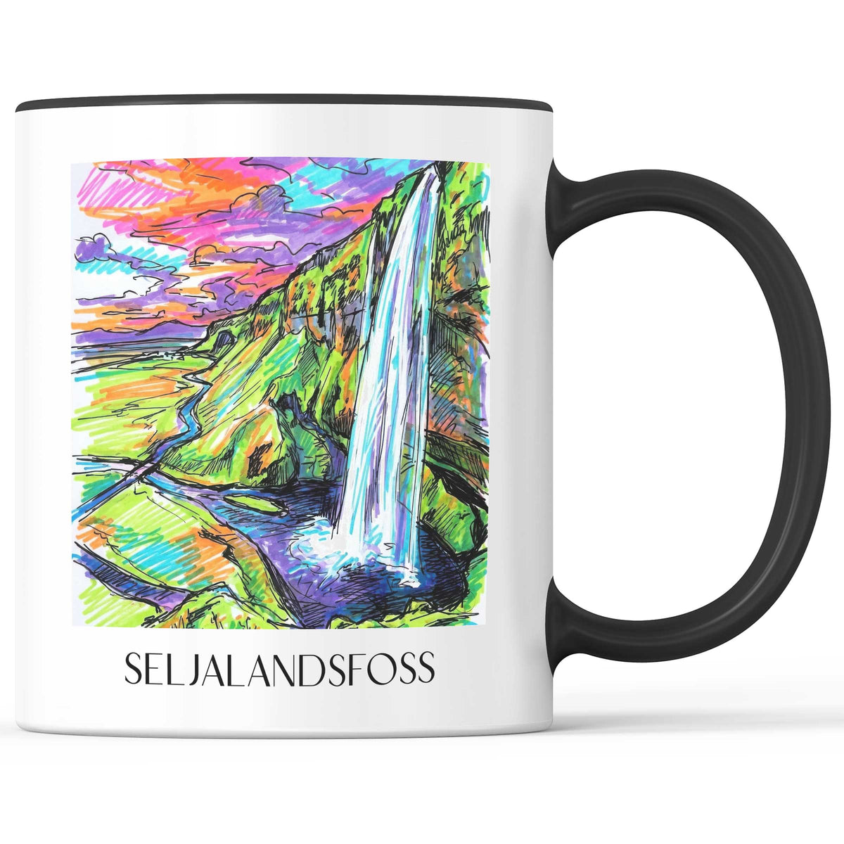 Seljalandsfoss - Island Becher - Kaffeetasse im Tag Graffiti Stil - favplace