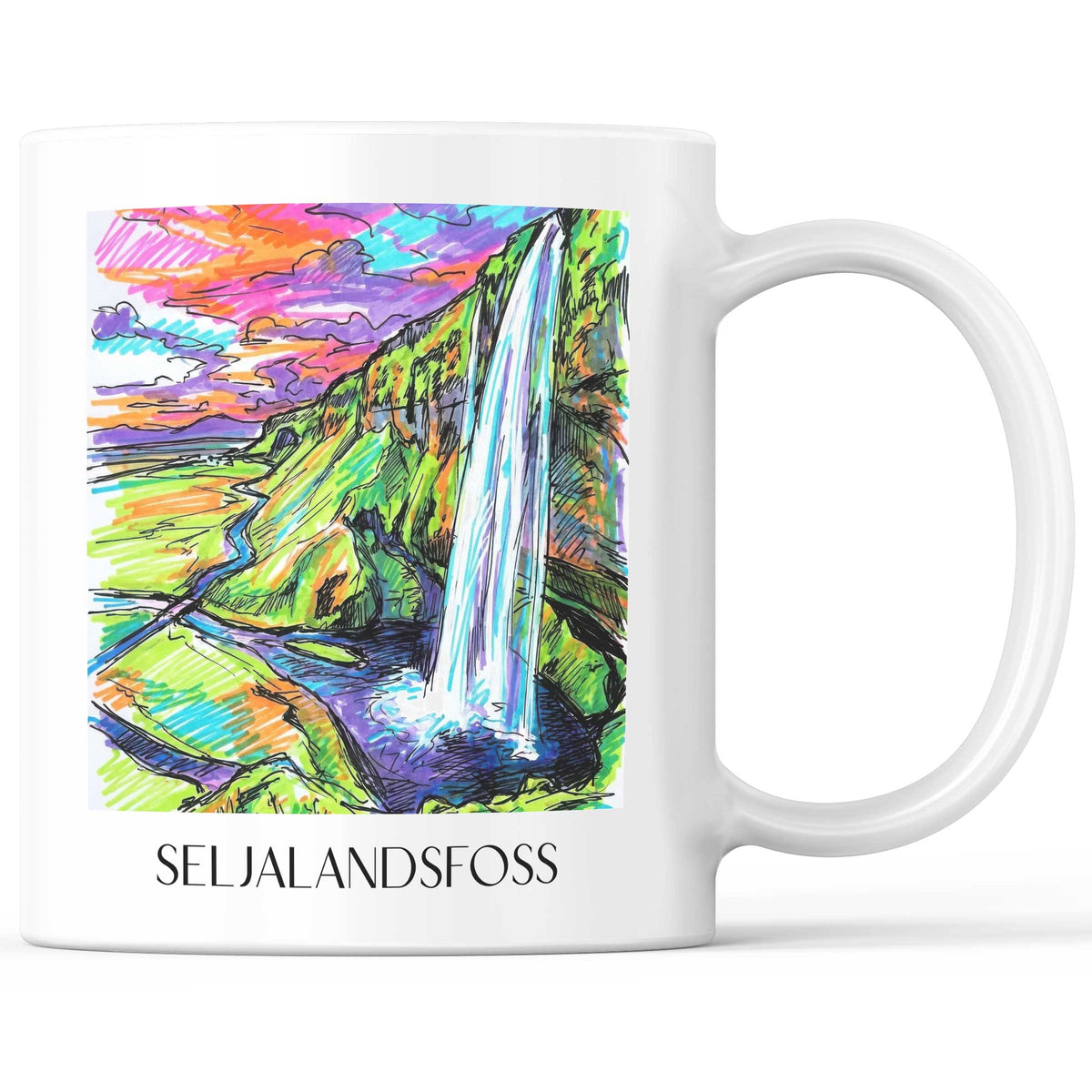 Seljalandsfoss - Island Becher - Kaffeetasse im Tag Graffiti Stil - favplace