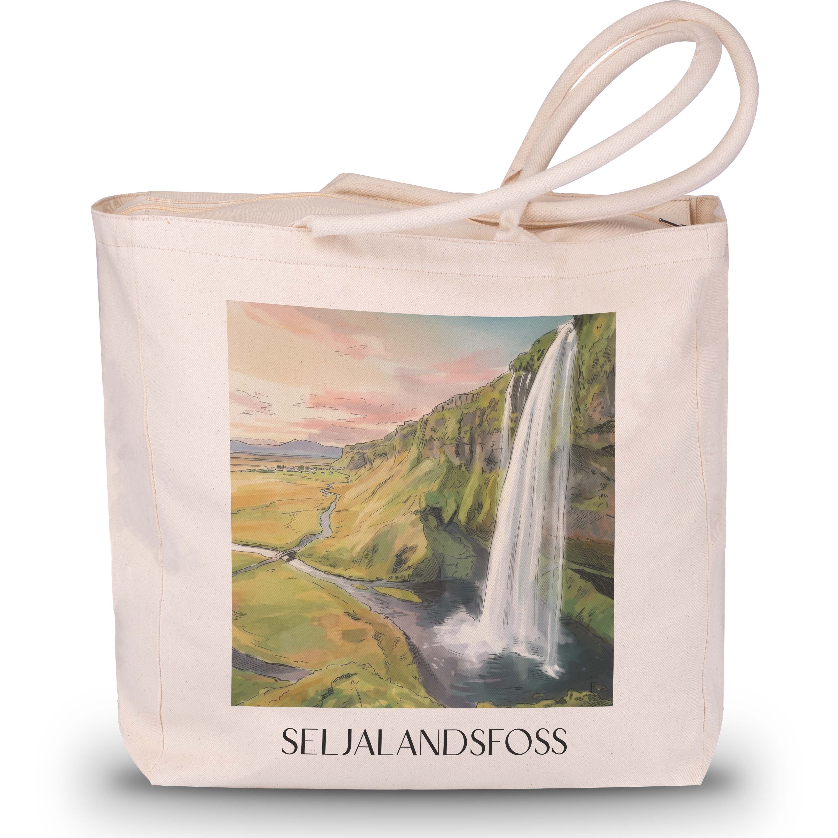 seljalandsfoss-island-einkaufstasche-aquarell