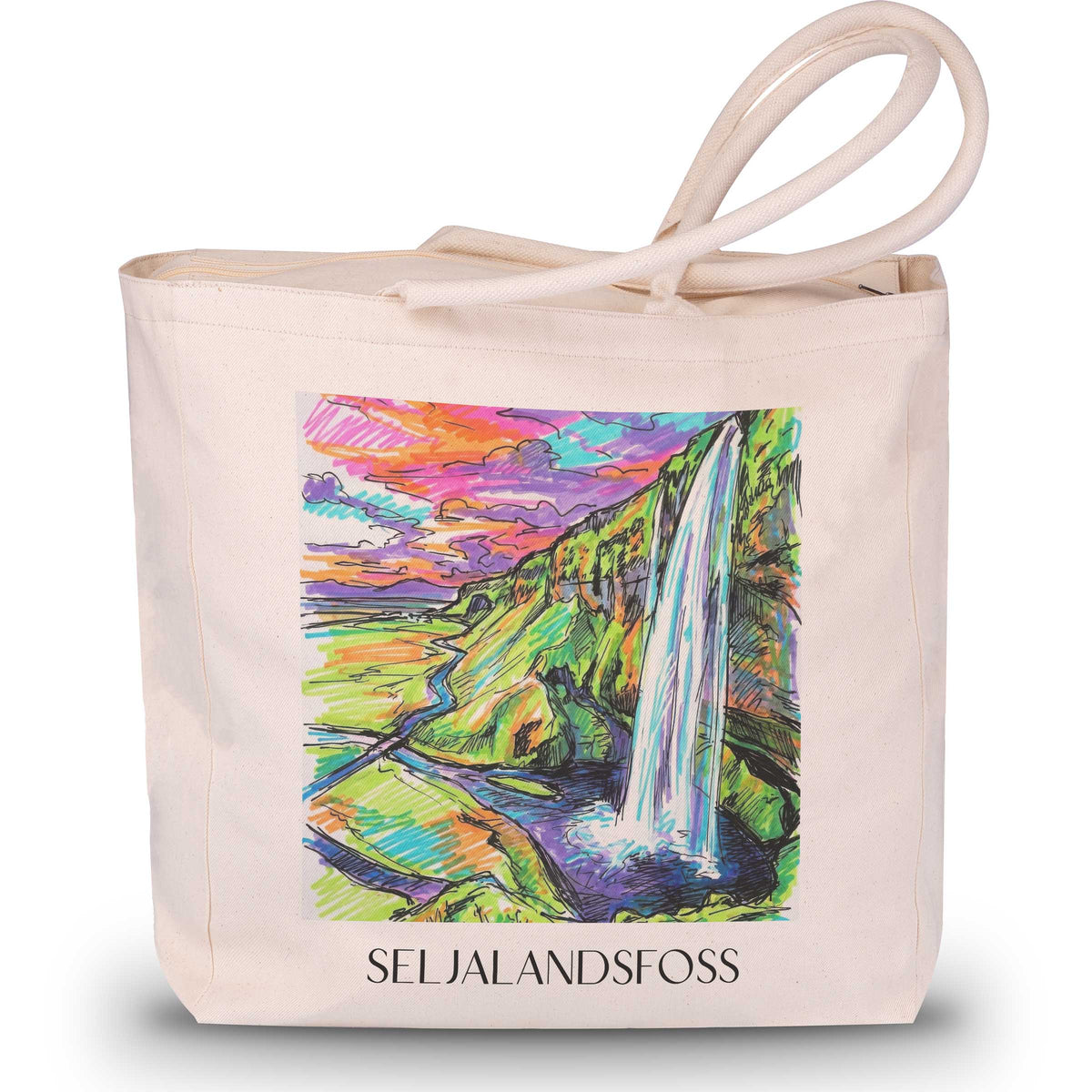 Seljalandsfoss - Island Tote Bag - Einkaufstasche im Tag Graffiti Stil - favplace