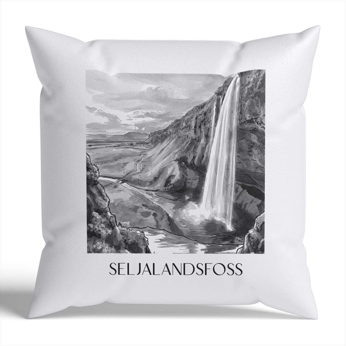 seljalandsfoss-island-island-kissenbezug-aquarell-schwarz-weiss