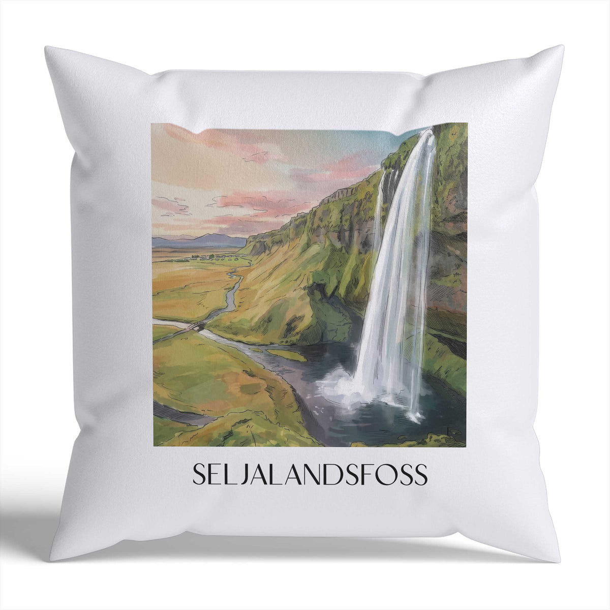 seljalandsfoss-island-island-kissenbezug-aquarell