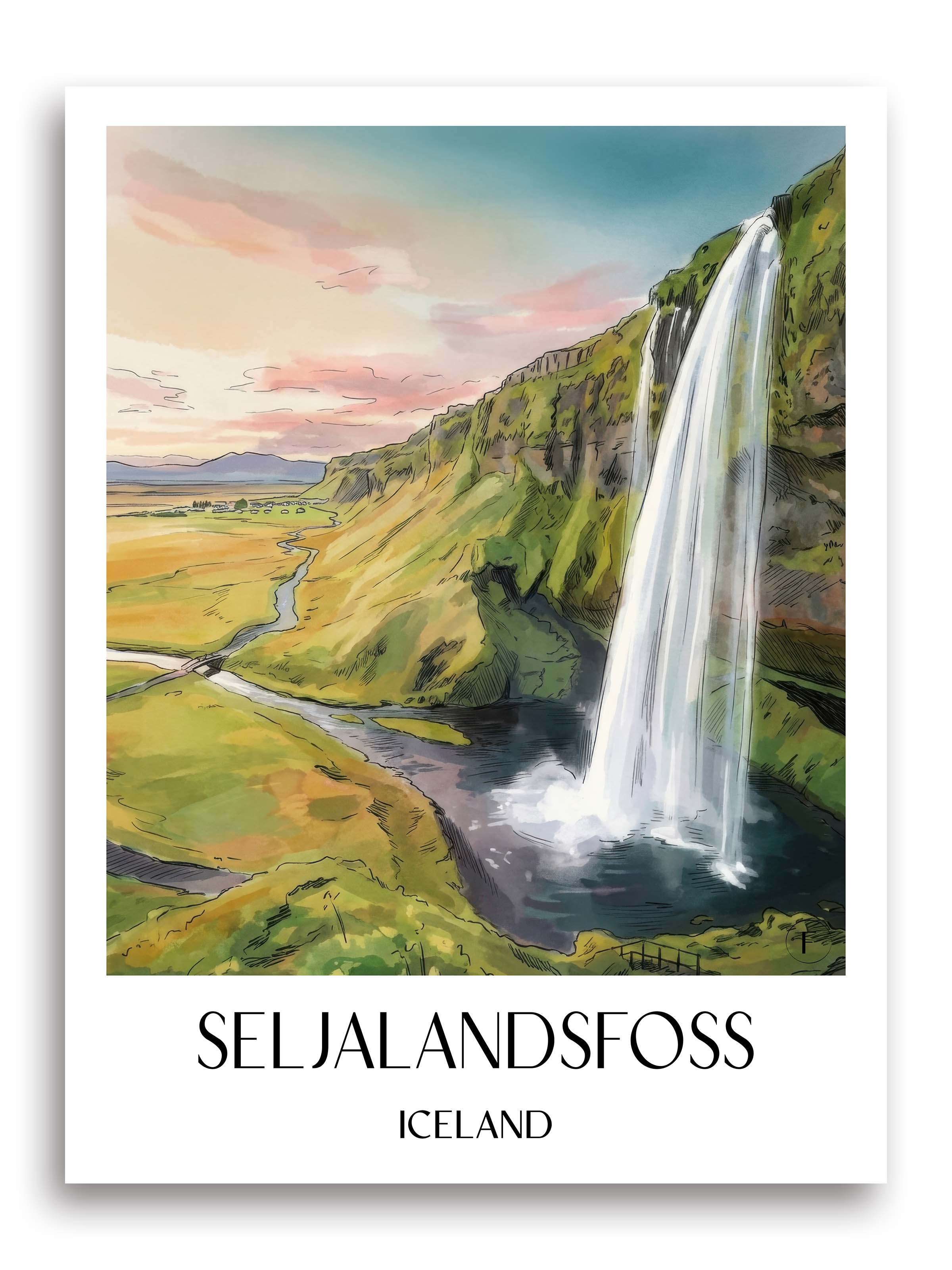 Seljalandsfoss Poster - Island Kunstdruck - Aquarell von A4 bis A1 - favplace