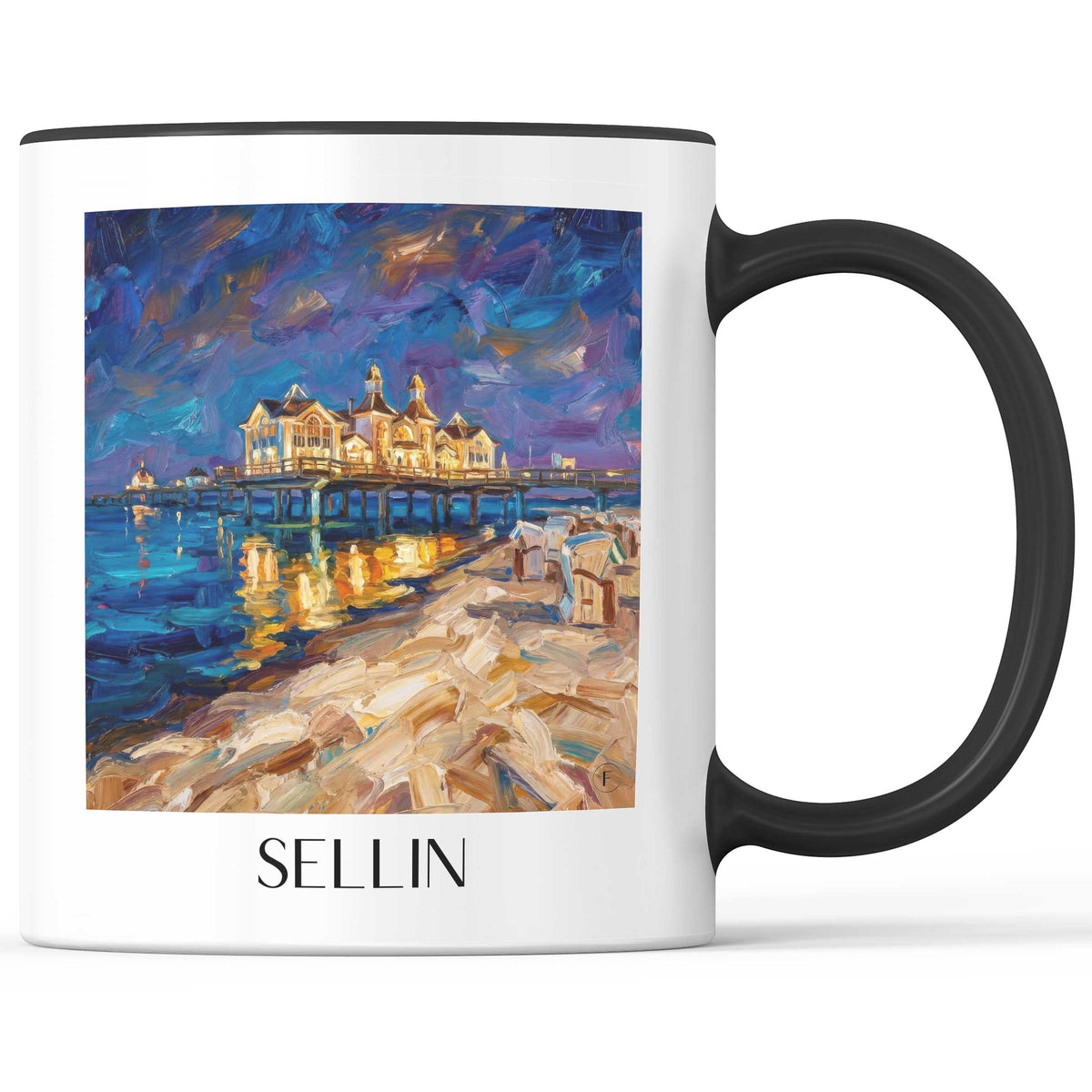 Sellin Kaffeebecher - Rügen - Deutschland Becher - Kaffeetasse im Ölgemälde Stil - favplace