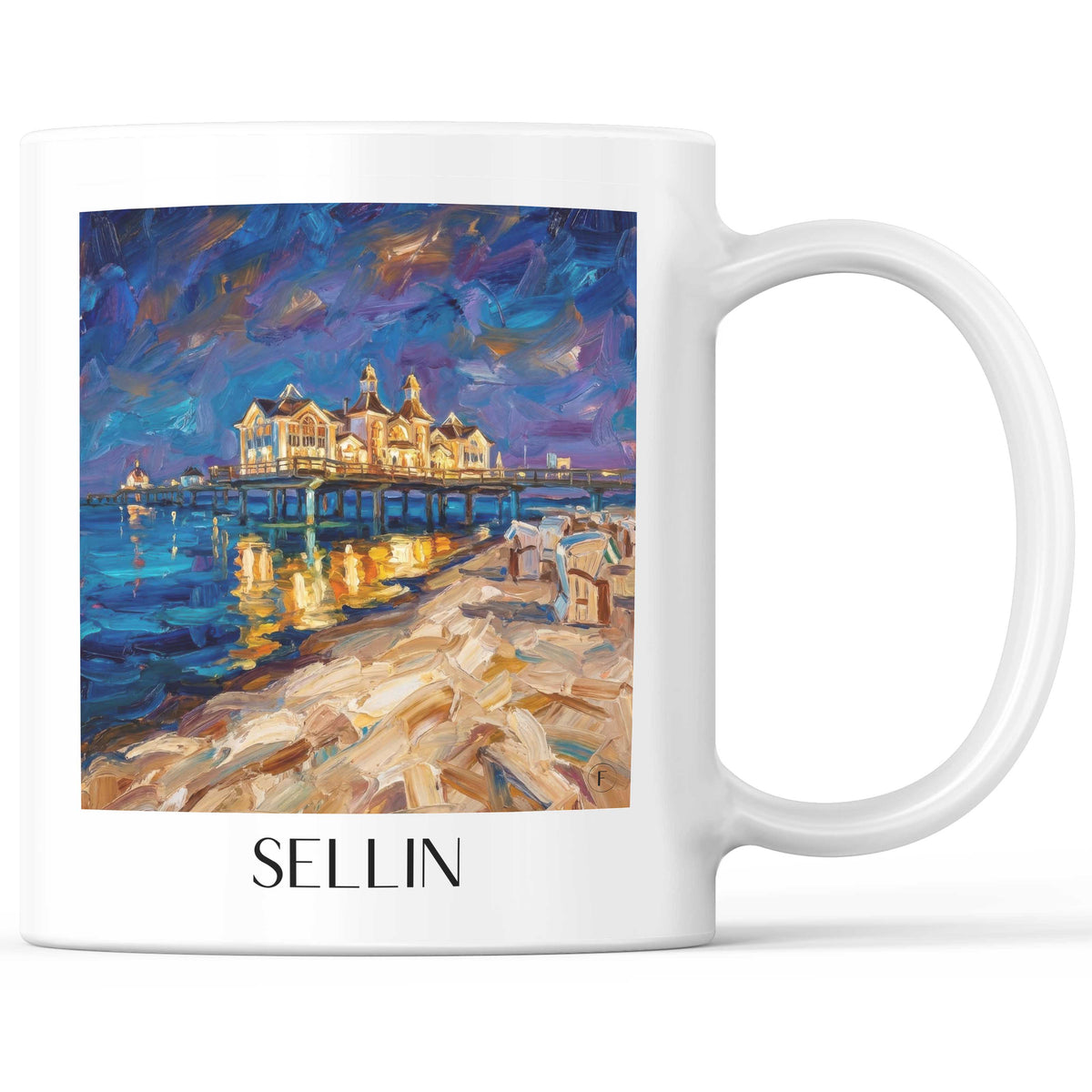 Sellin Kaffeebecher - Rügen - Deutschland Becher - Kaffeetasse im Ölgemälde Stil - favplace