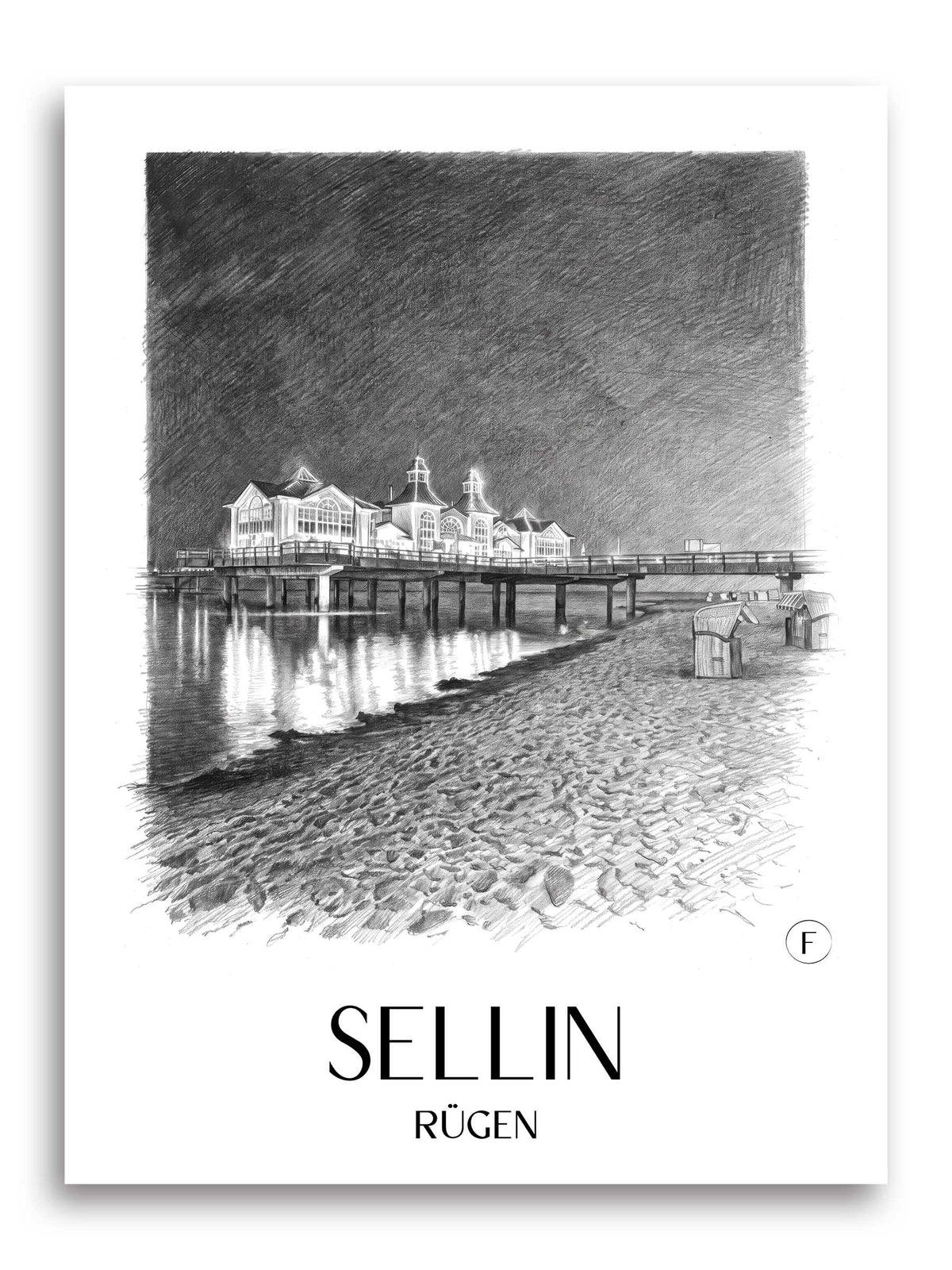 Sellin Poster - Rügen - Deutschland Kunstdruck - Zeichnung von A4 bis A1