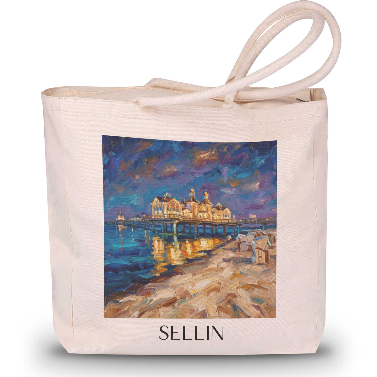 Sellin Shopping Tasche - Rügen - Deutschland Tote Bag - Einkaufstasche im Ölgemälde Stil - favplace