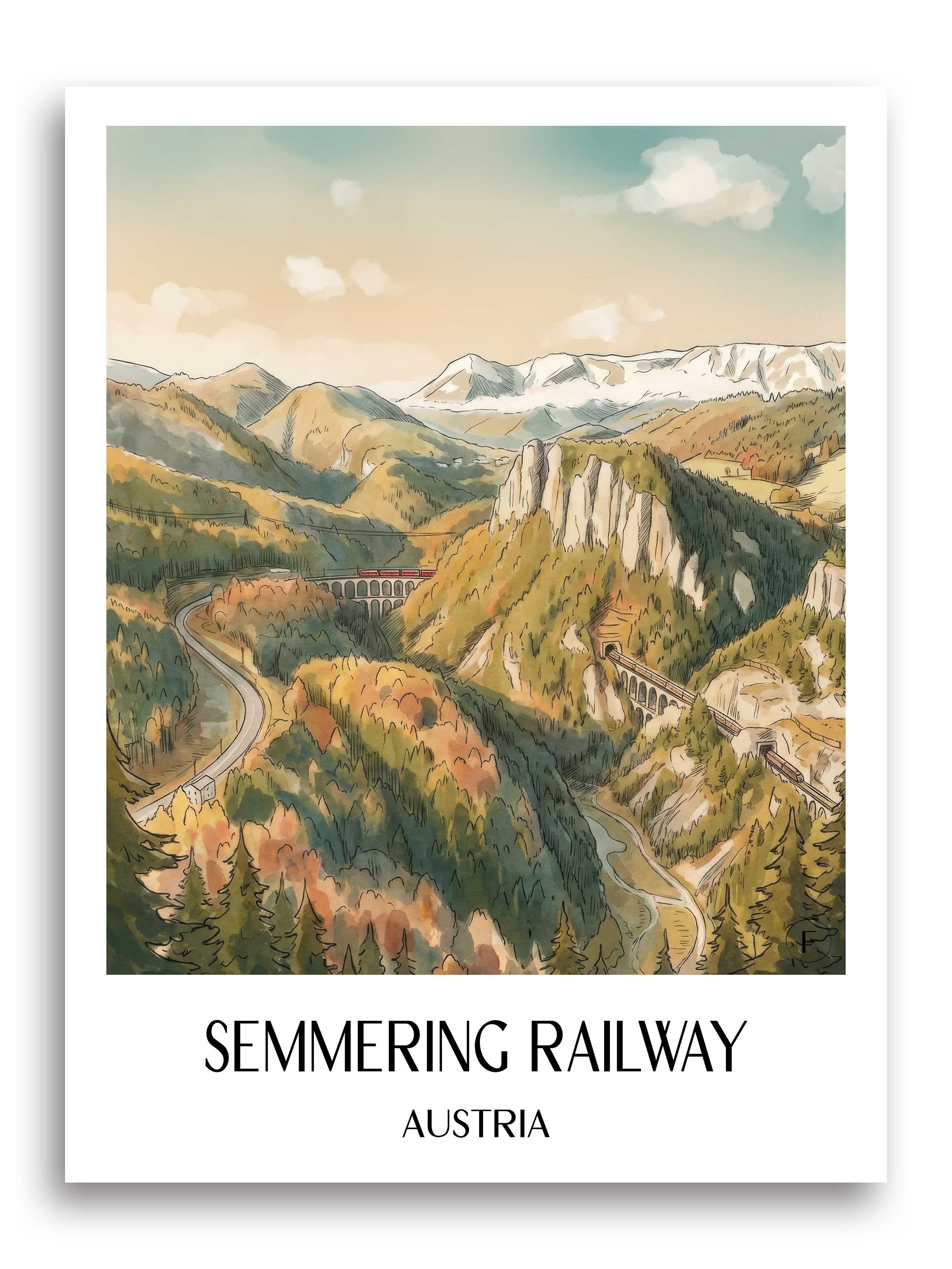 Semmeringbahn Poster - Österreich - Österreich Kunstdruck - Aquarell von A4 bis A1 - favplace