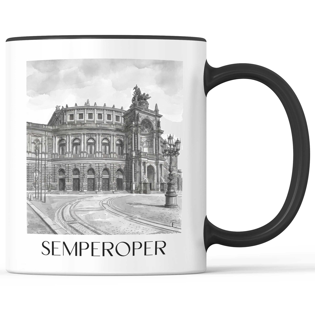 Semperoper Kaffeebecher - Dresden - Deutschland Becher - Kaffeetasse im Aquarell Schwarz-Weiß Stil - favplace