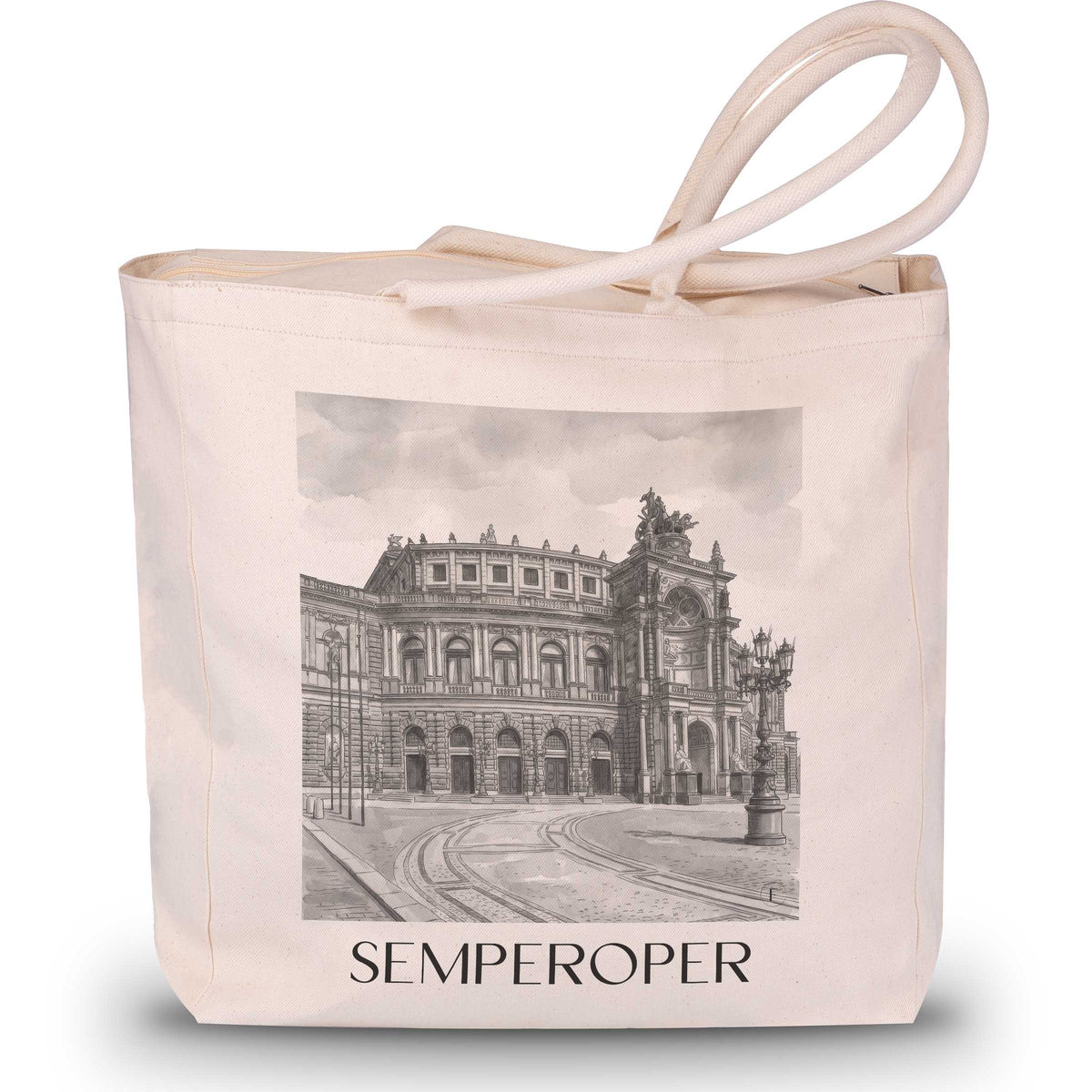 Semperoper Shopping Tasche - Dresden - Deutschland Tote Bag - Einkaufstasche im Aquarell Schwarz-Weiß Stil - favplace