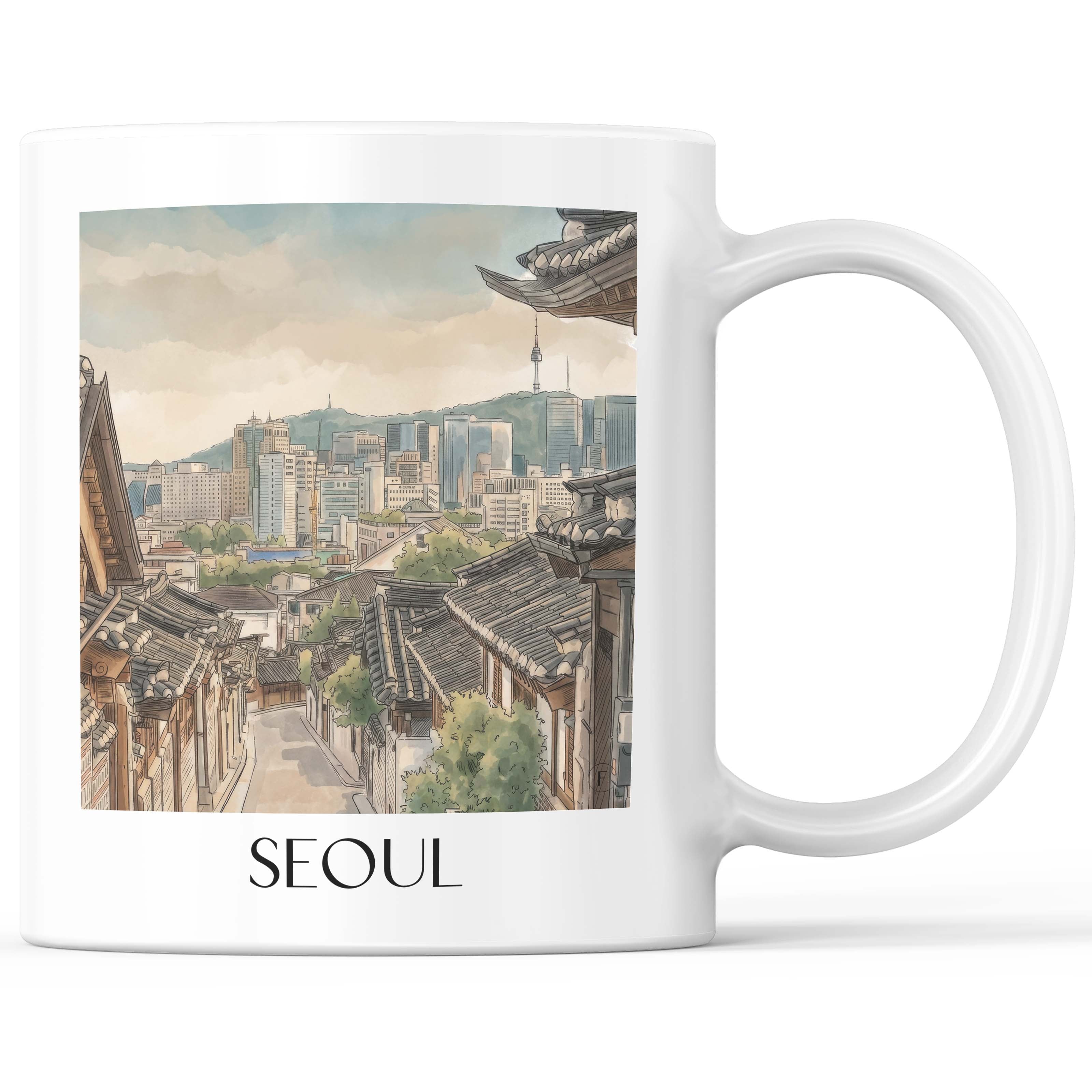 Seoul - Südkorea Becher - Kaffeetasse im Aquarell Stil - favplace