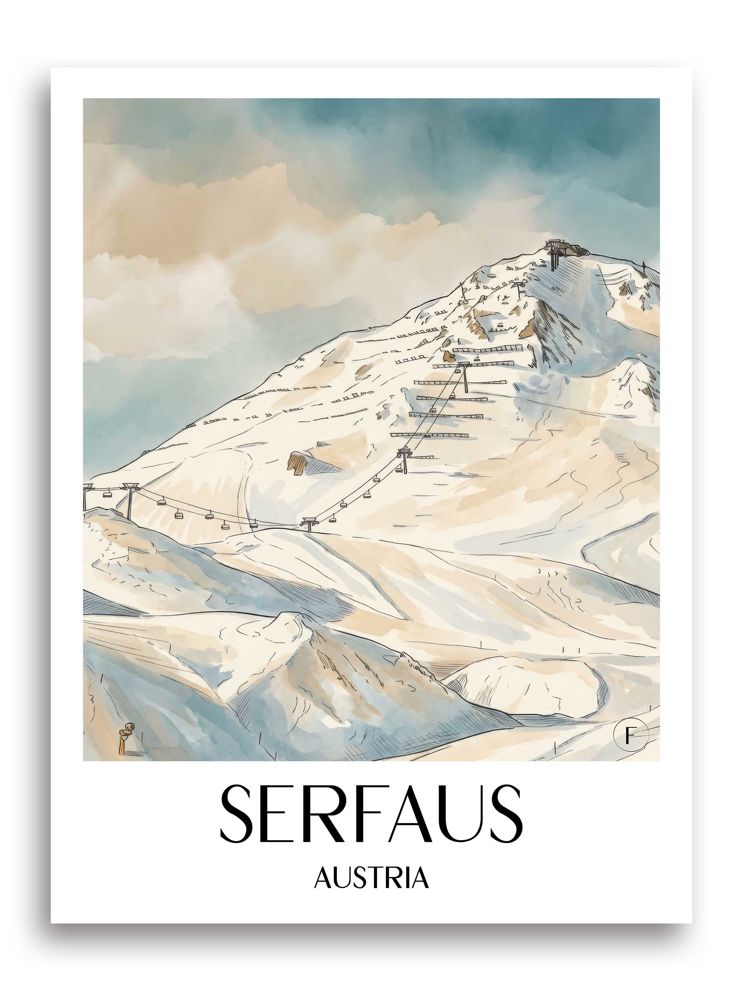 Serfaus Poster - Tirol - Österreich Kunstdruck - Aquarell von A4 bis A1 - favplace