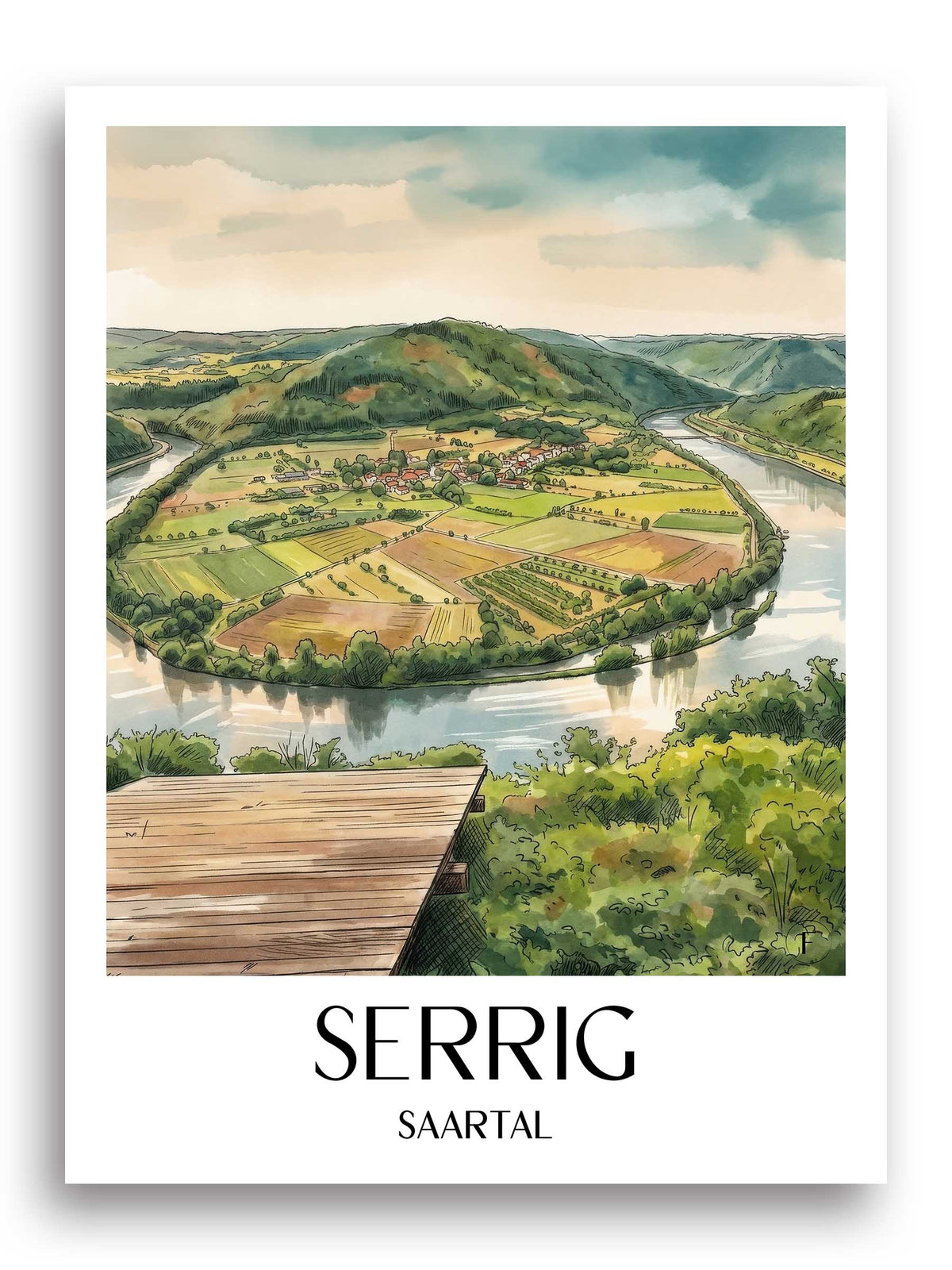 serrig-saartal-deutschland-poster-aquarell