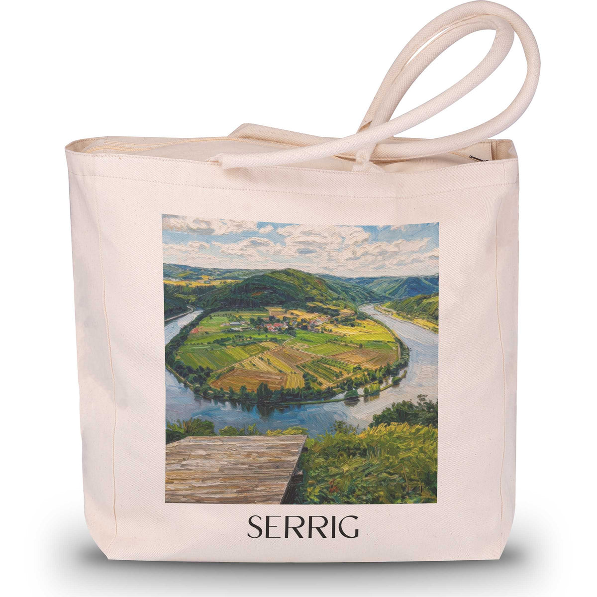 Serrig Shopping Tasche - Saartal - Deutschland Tote Bag - Einkaufstasche im Ölgemälde Stil - favplace