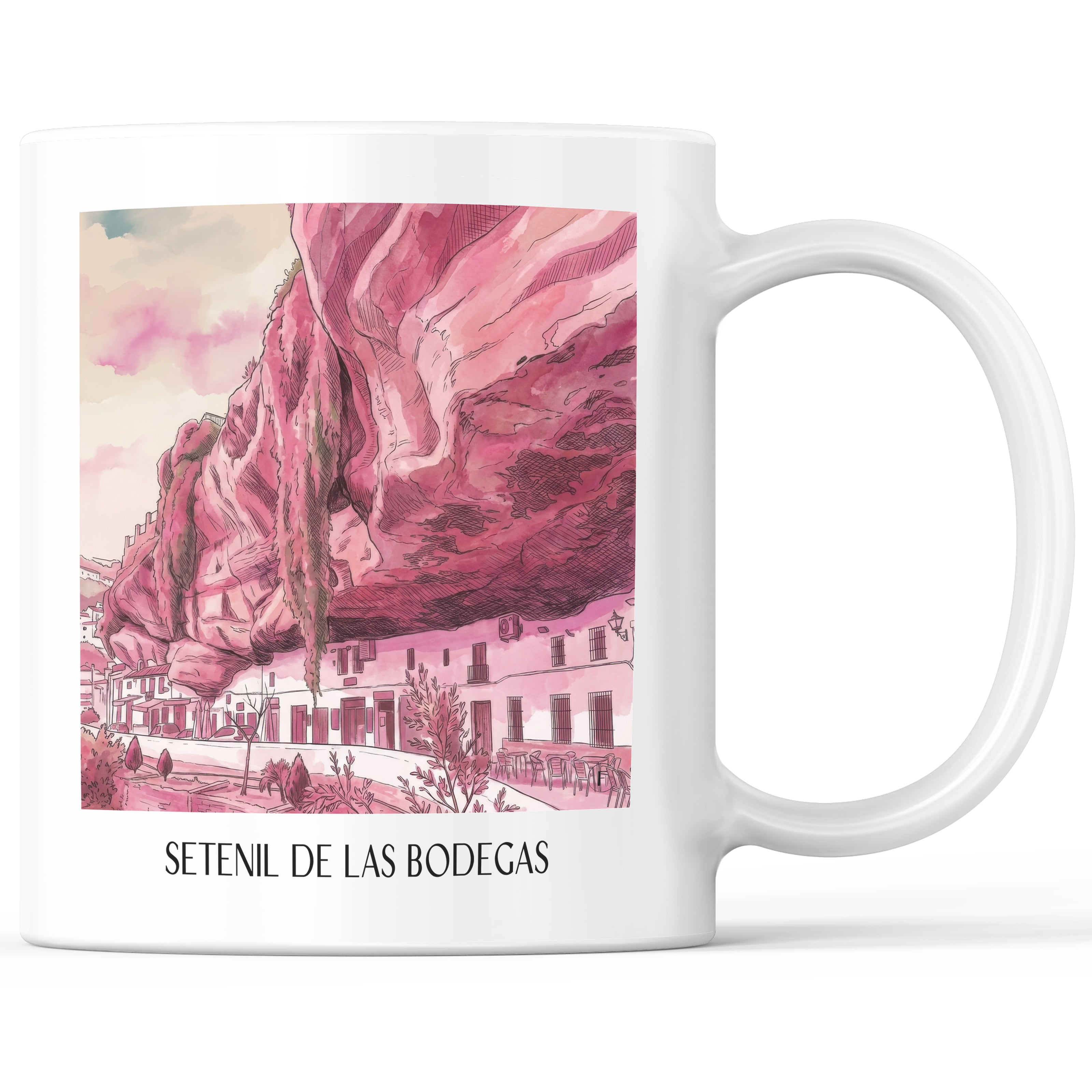 Setenil de las Bodegas Kaffeebecher - Spanien - Spanien Becher - Kaffeetasse im Aquarell Pink Stil - favplace