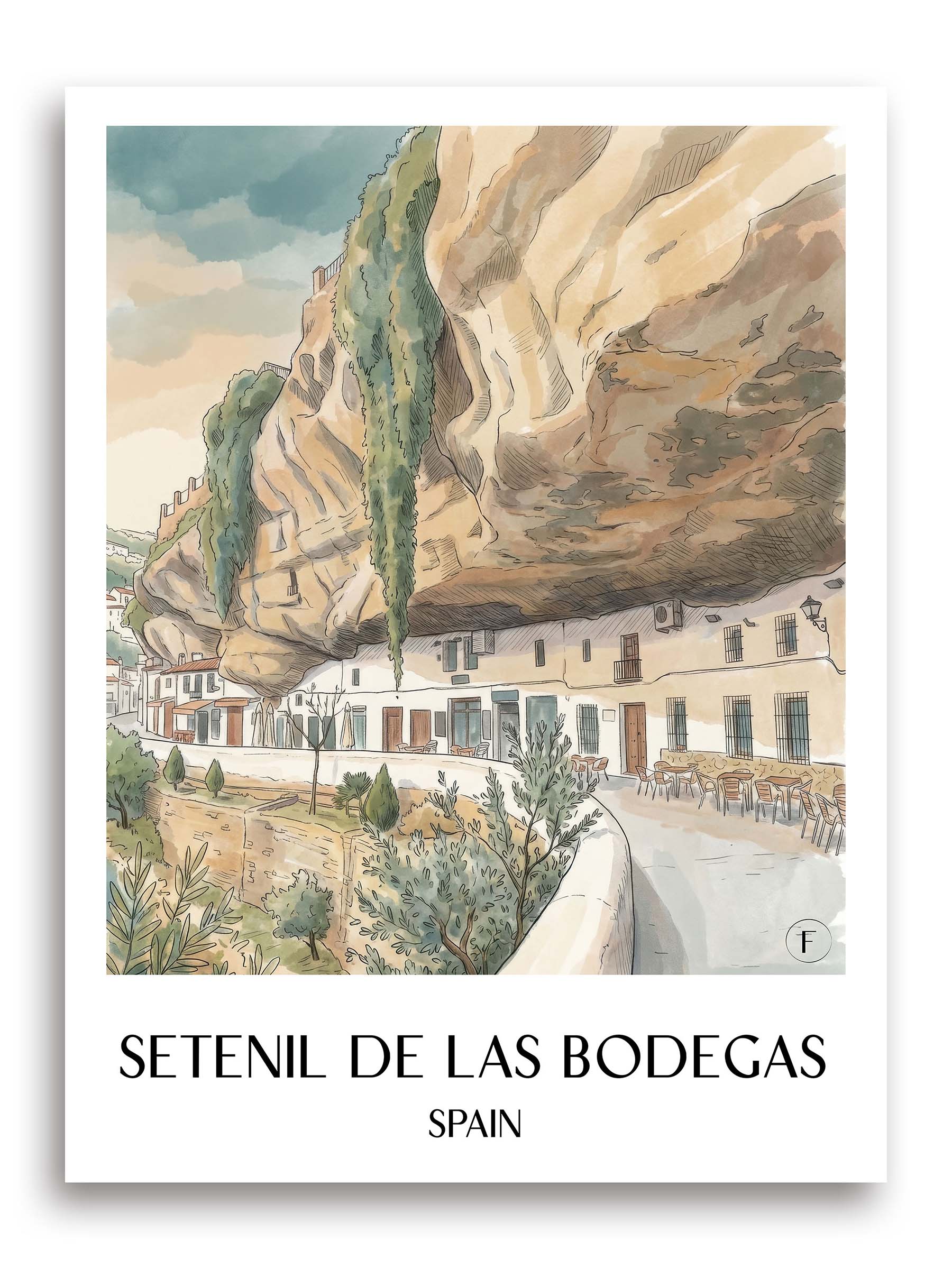 Setenil de las Bodegas Poster - Spanien - Spanien und Spanien Kunstdruck - Aquarell von A4 bis A1 - favplace