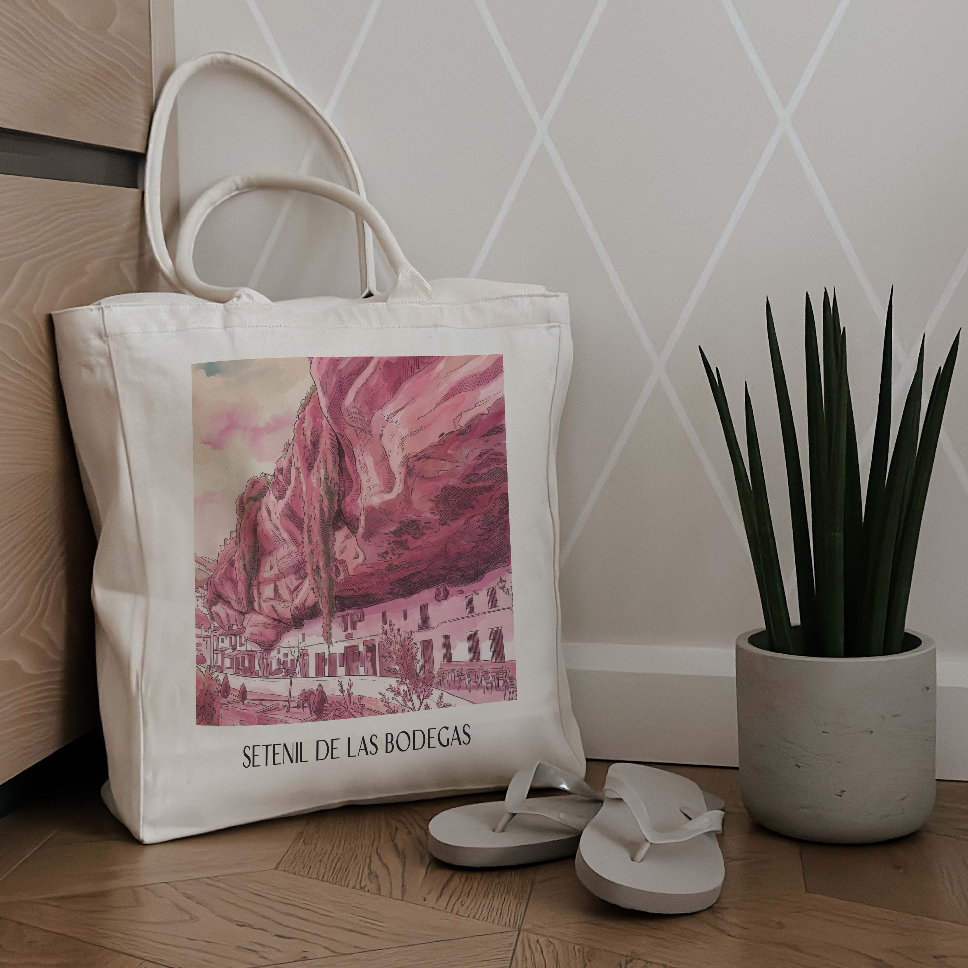 setenil-de-las-bodegas-spanien-spanien-einkaufstasche-aquarell-pink-rosa