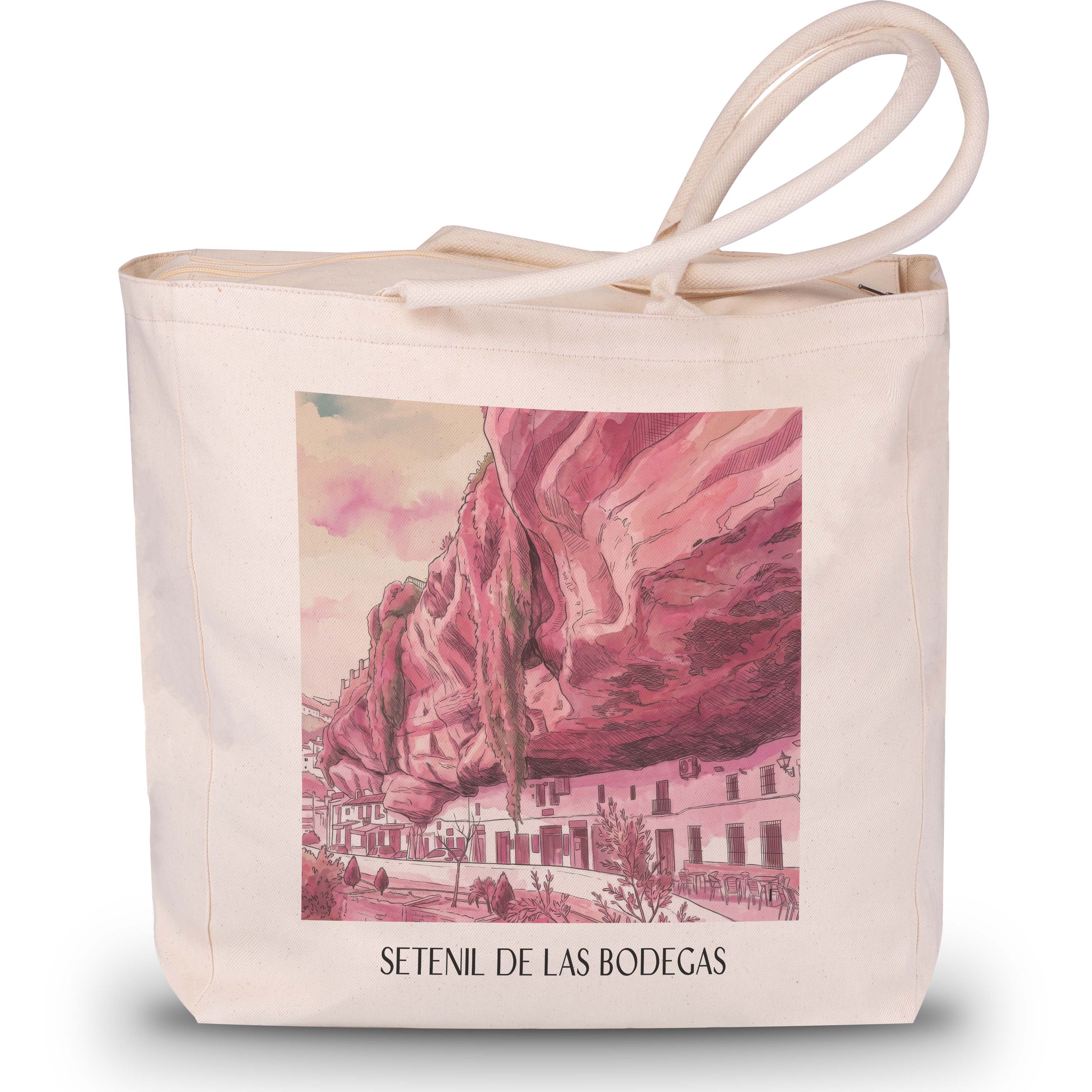 Setenil de las Bodegas Shopping Tasche - Spanien - Spanien Tote Bag - Einkaufstasche im Aquarell Pink Stil - favplace