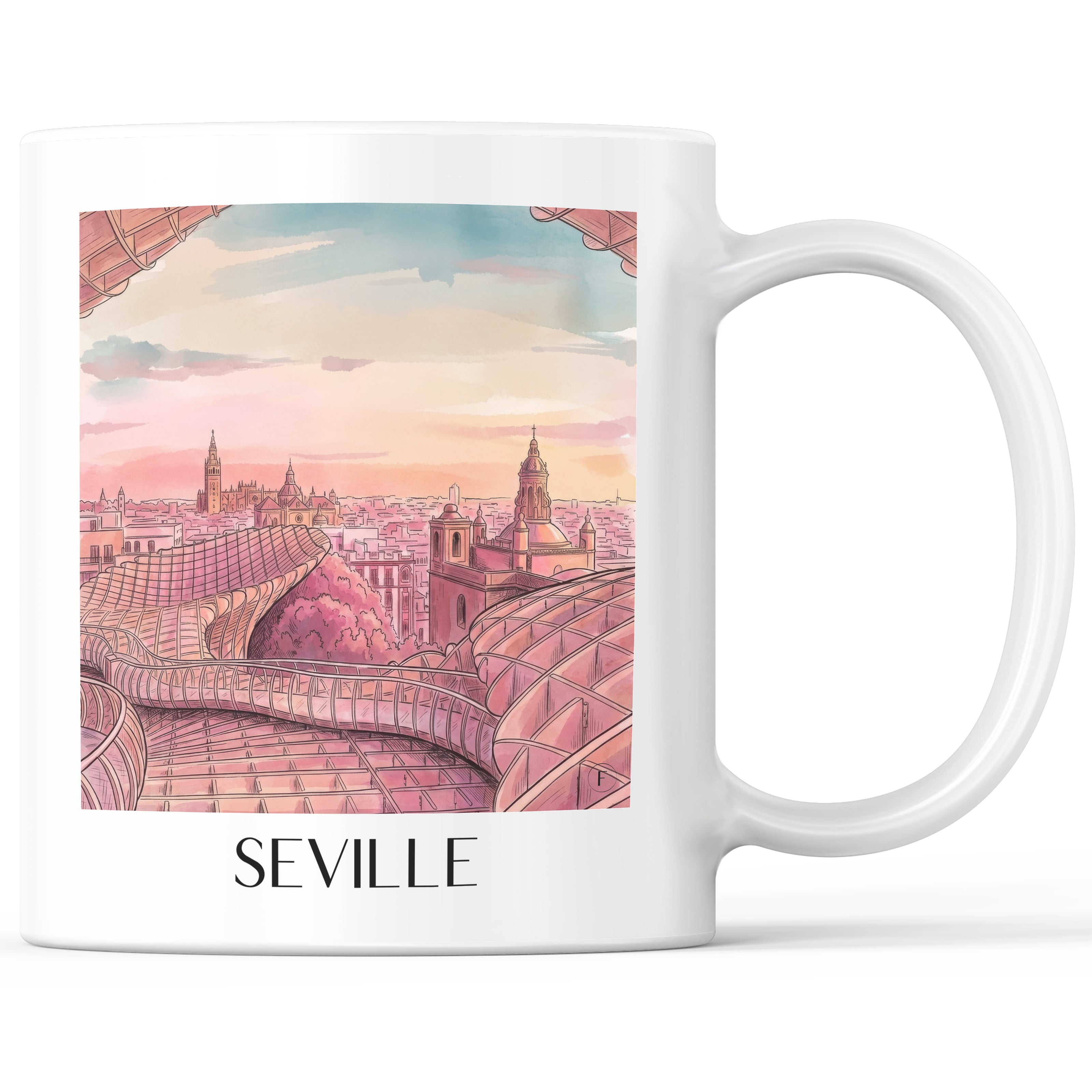 Sevilla Kaffeebecher - Spanien - Spanien Becher - Kaffeetasse im Aquarell Pink Stil - favplace