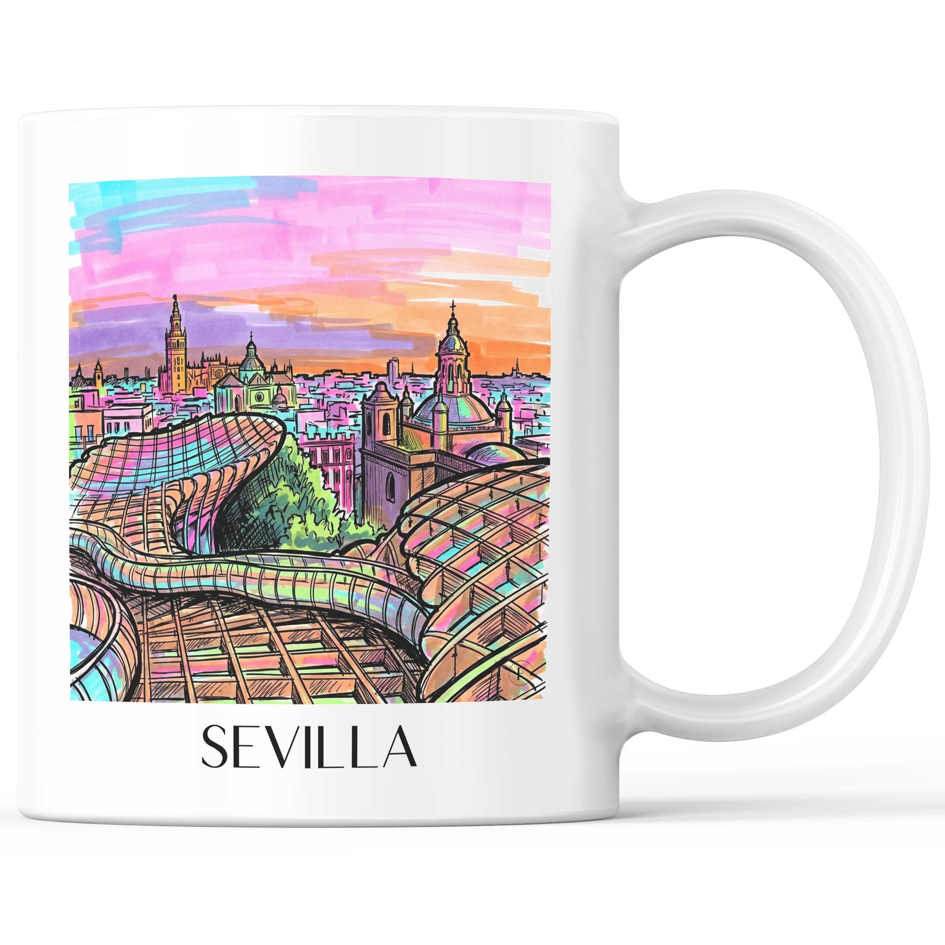 Sevilla Kaffeebecher - Spanien - Spanien Becher - Kaffeetasse im Tag Graffiti Stil - favplace