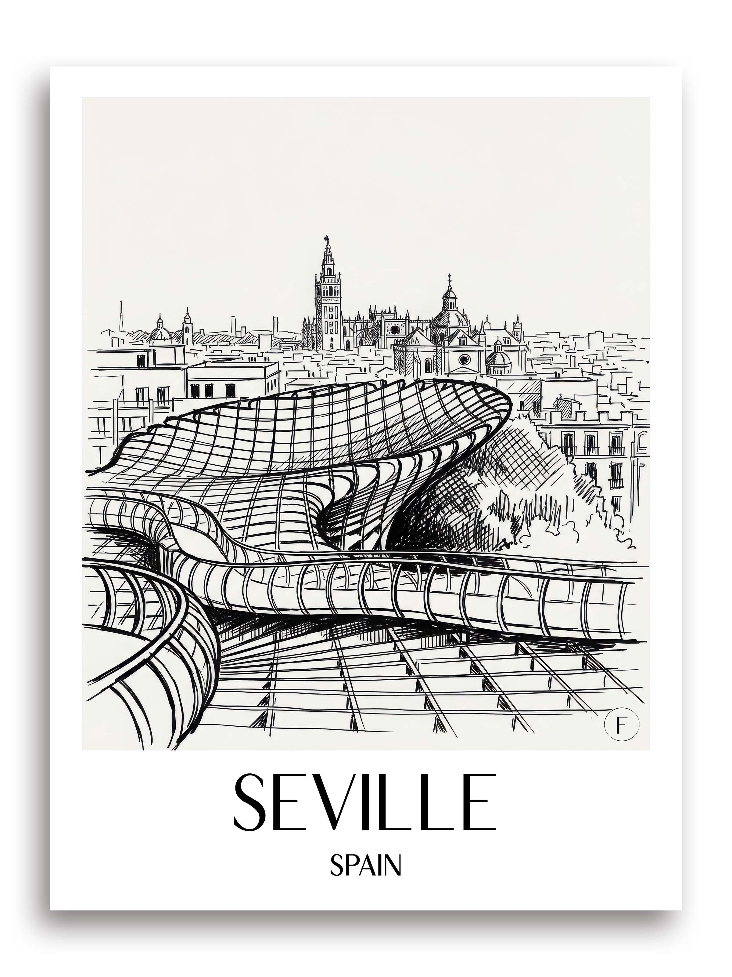 Sevilla Poster - Spanien - Spanien Kunstdruck - Skizze von A4 bis A1 - favplace