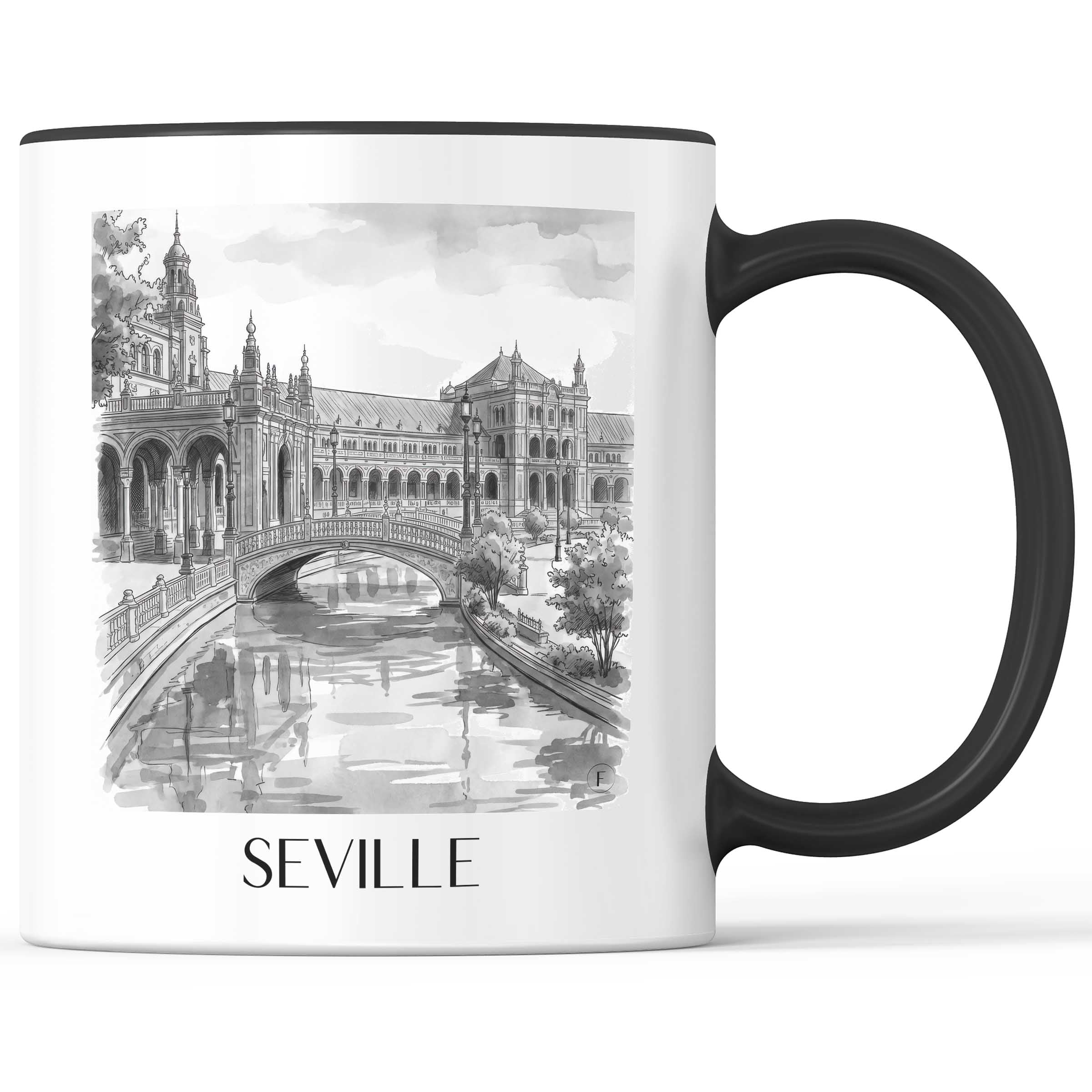 Sevilla - Spanien Becher - Kaffeetasse im Aquarell Schwarz-Weiß Stil - favplace