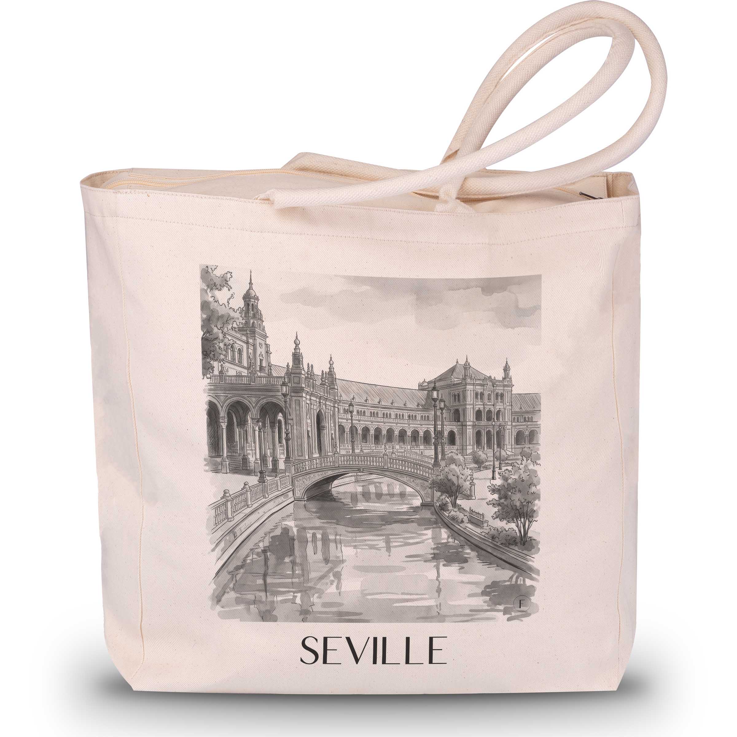 Sevilla - Spanien Tote Bag - Einkaufstasche im Aquarell Schwarz-Weiß Stil - favplace