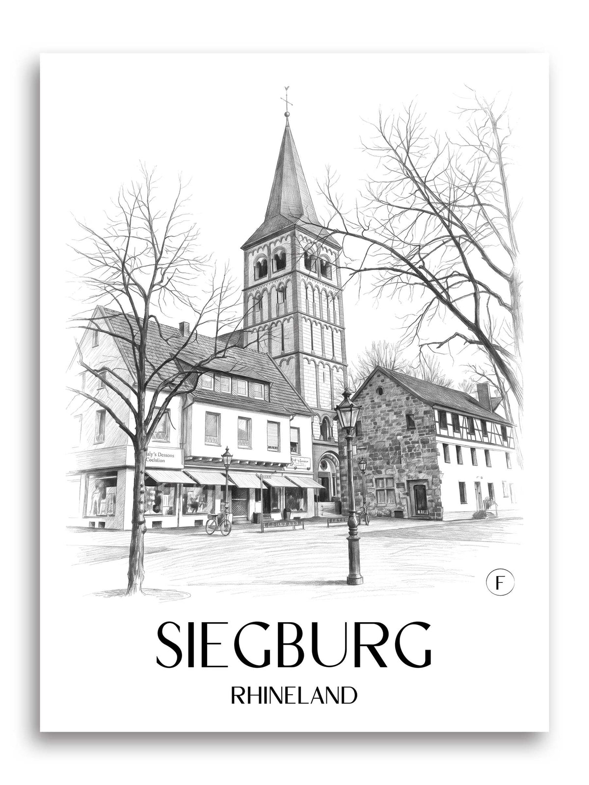 Siegburg Poster - Rheinland - Deutschland Kunstdruck - Zeichnung von A4 bis A1