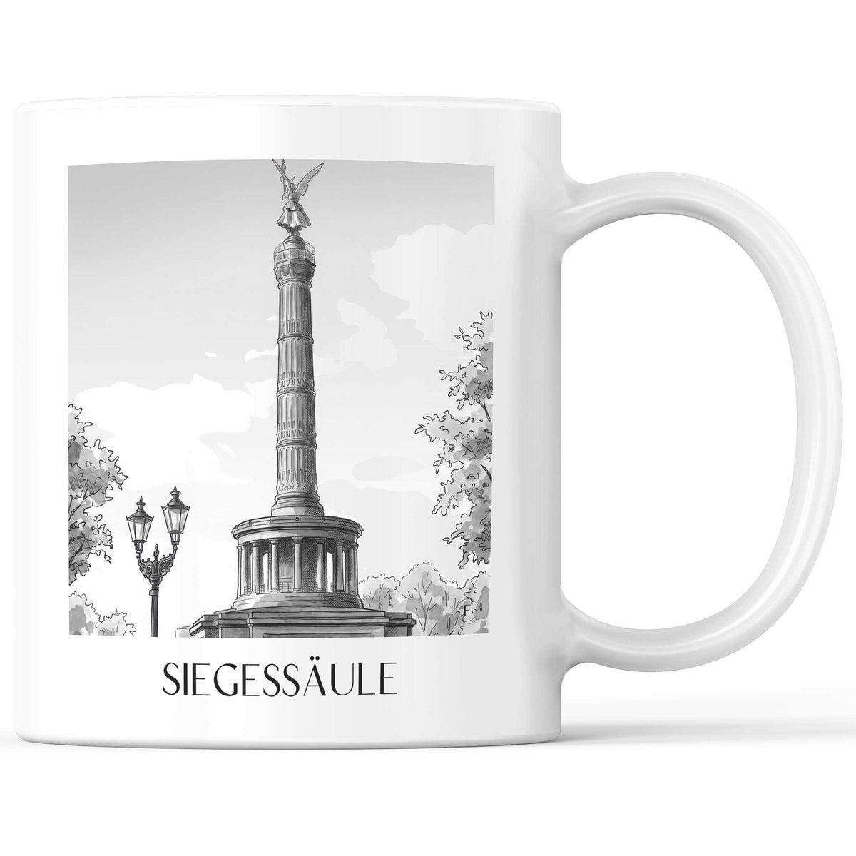 Siegessäule Kaffeebecher - Berlin - Deutschland Becher - Kaffeetasse im Aquarell Schwarz-Weiß Stil - favplace