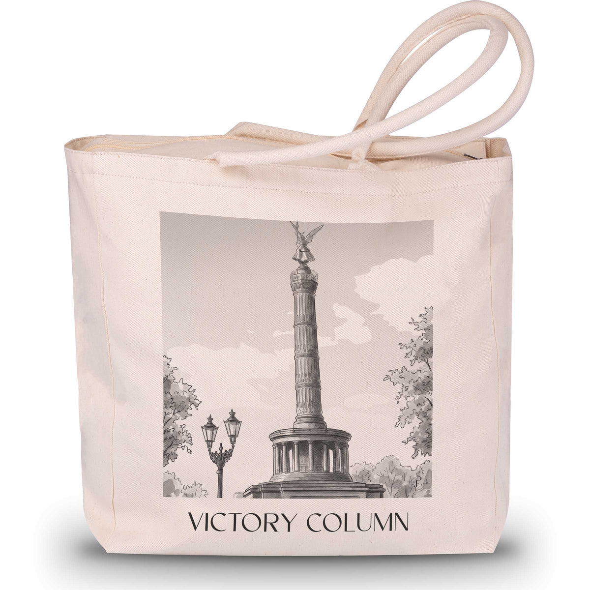 Siegessäule Shopping Tasche - Berlin - Deutschland Tote Bag - Einkaufstasche im Aquarell Schwarz-Weiß Stil - favplace