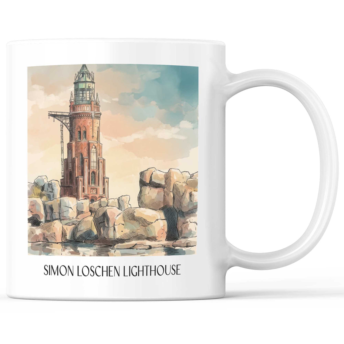Simon-Loschen-Leuchtturm Kaffeebecher - Bremerhaven - Deutschland Becher - Kaffeetasse im Aquarell Stil - favplace
