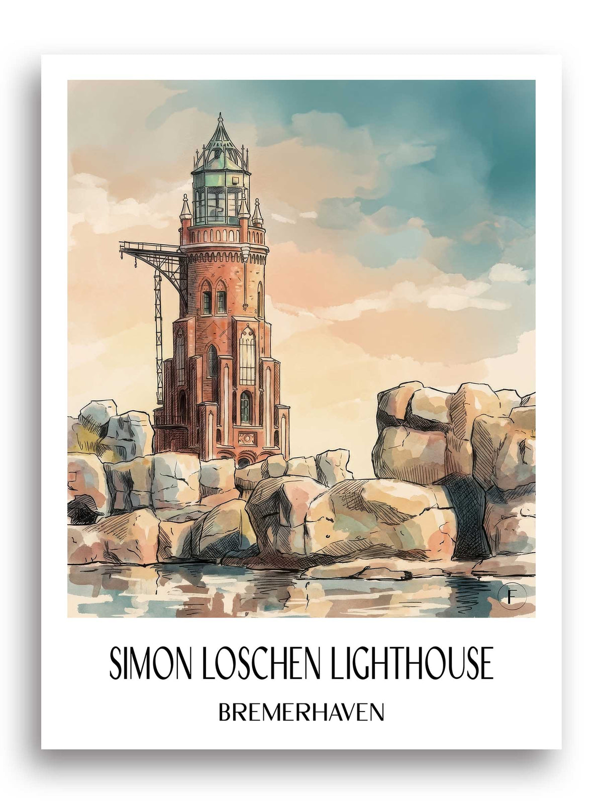 Simon-Loschen-Leuchtturm Poster - Bremerhaven - Deutschland Kunstdruck - Aquarell von A4 bis A1 - favplace