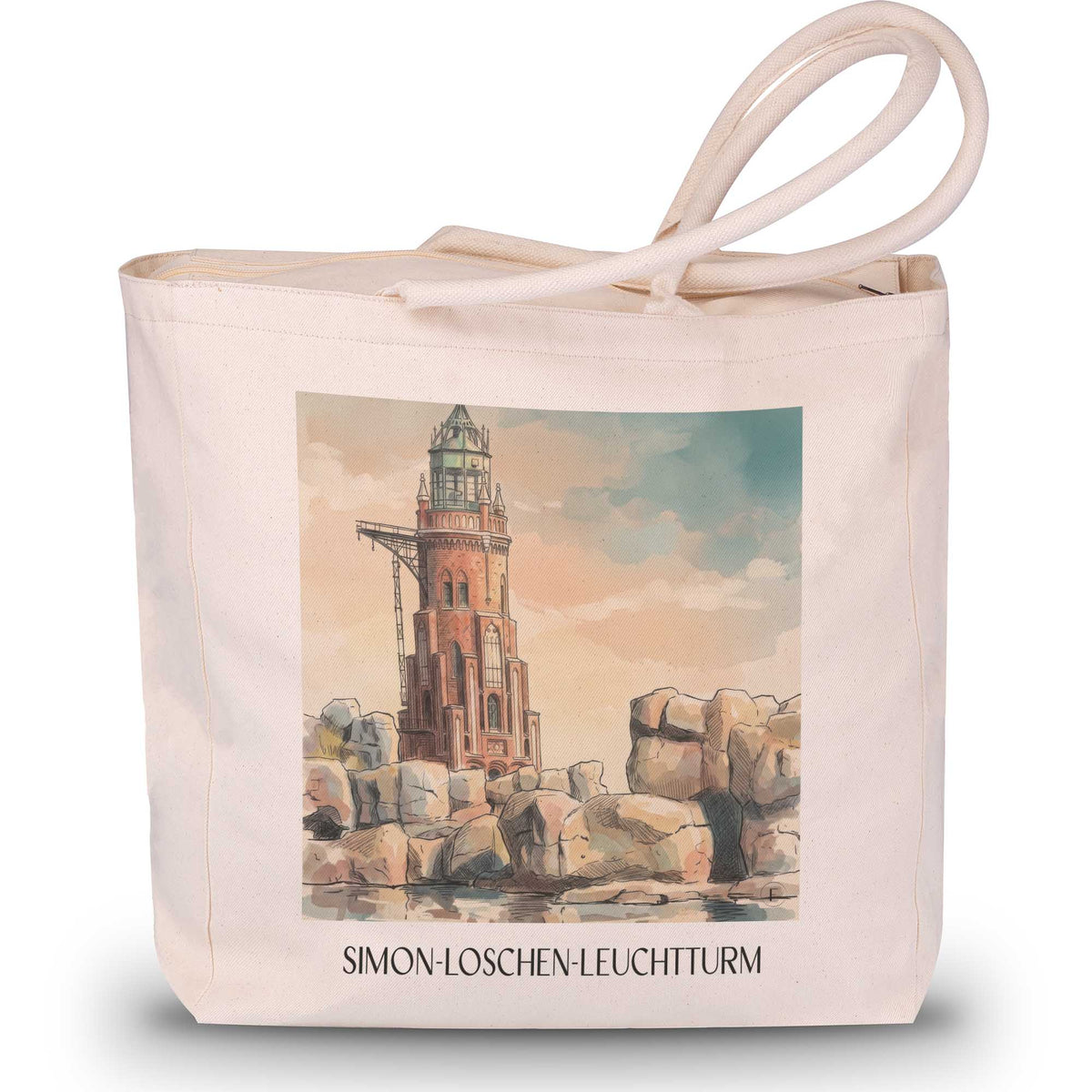 simon-loschen-leuchtturm-bremerhaven-deutschland-einkaufstasche-aquarell