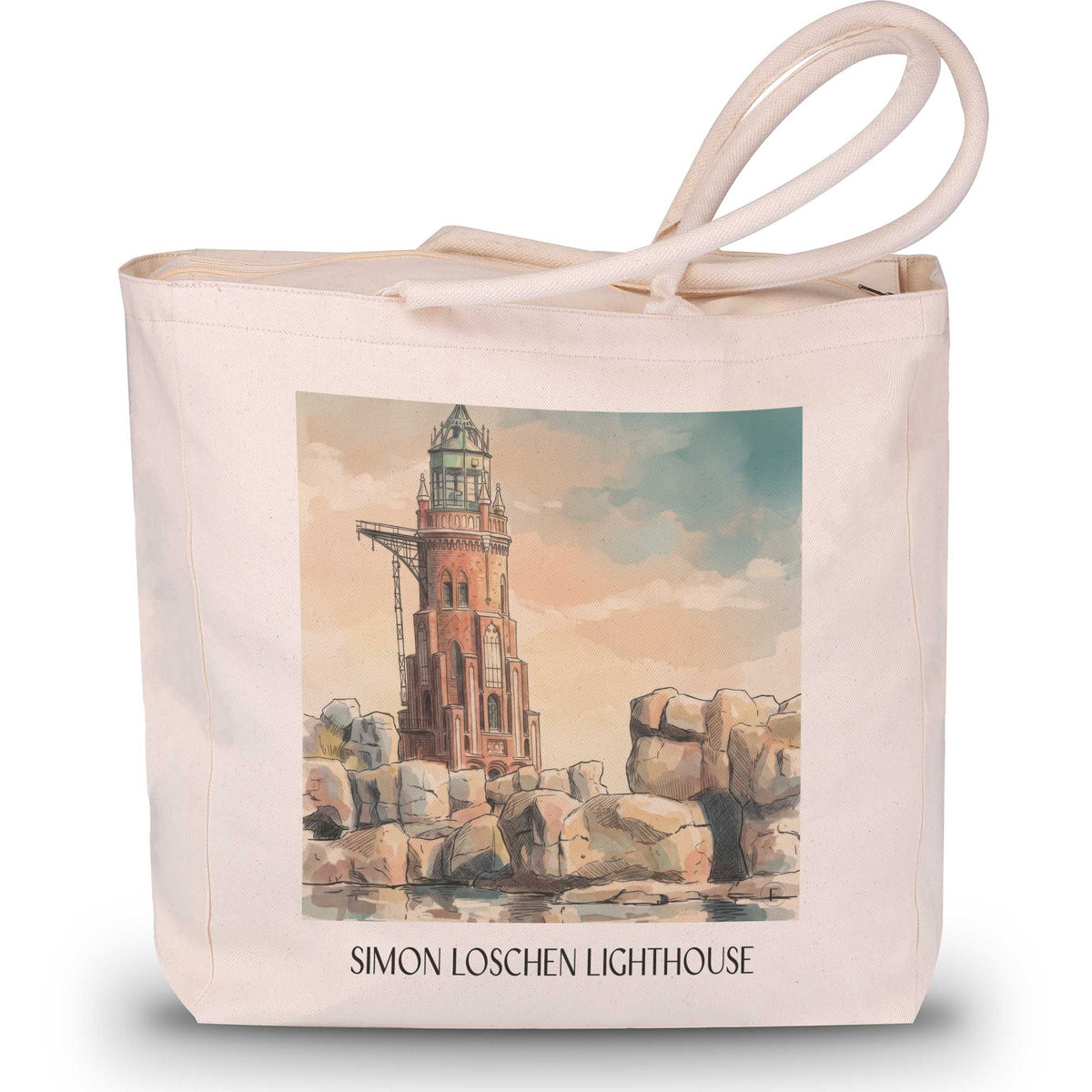 Simon-Loschen-Leuchtturm Shopping Tasche - Bremerhaven - Deutschland Tote Bag - Einkaufstasche im Aquarell Stil - favplace