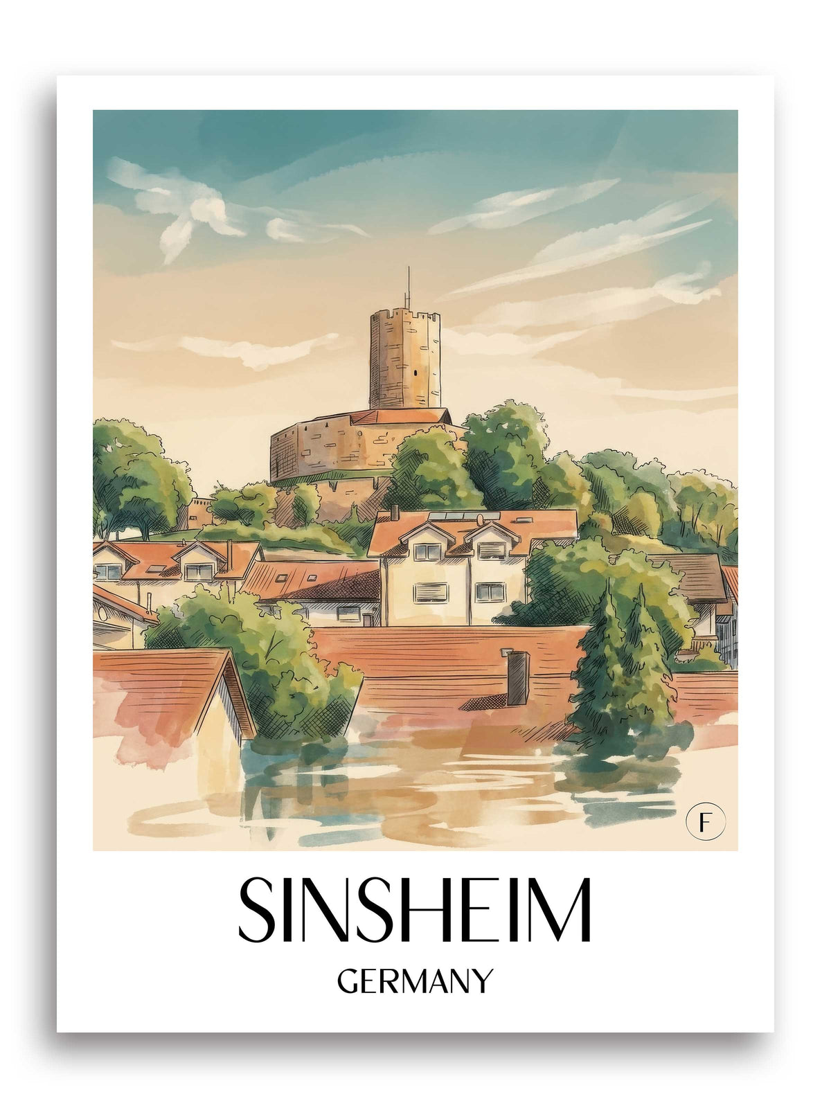 Sinsheim Poster - Baden-Württemberg - Deutschland Kunstdruck - Aquarell von A4 bis A1 - favplace