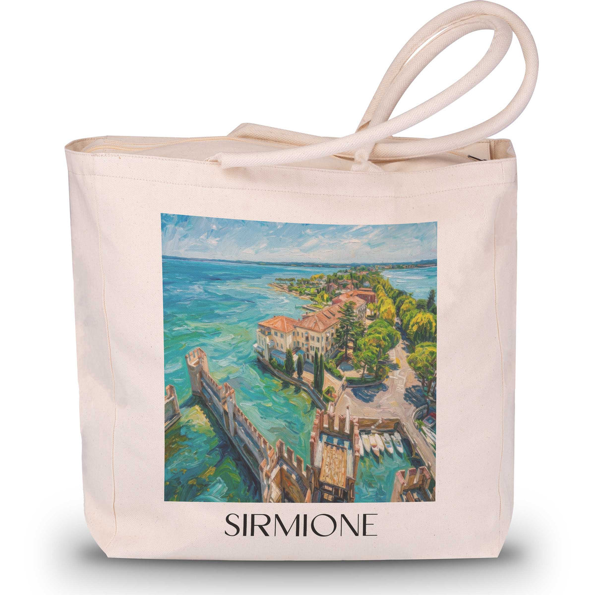 Sirmione Shopping Tasche - Gardasee - Italien Tote Bag - Einkaufstasche im Ölgemälde Stil - favplace