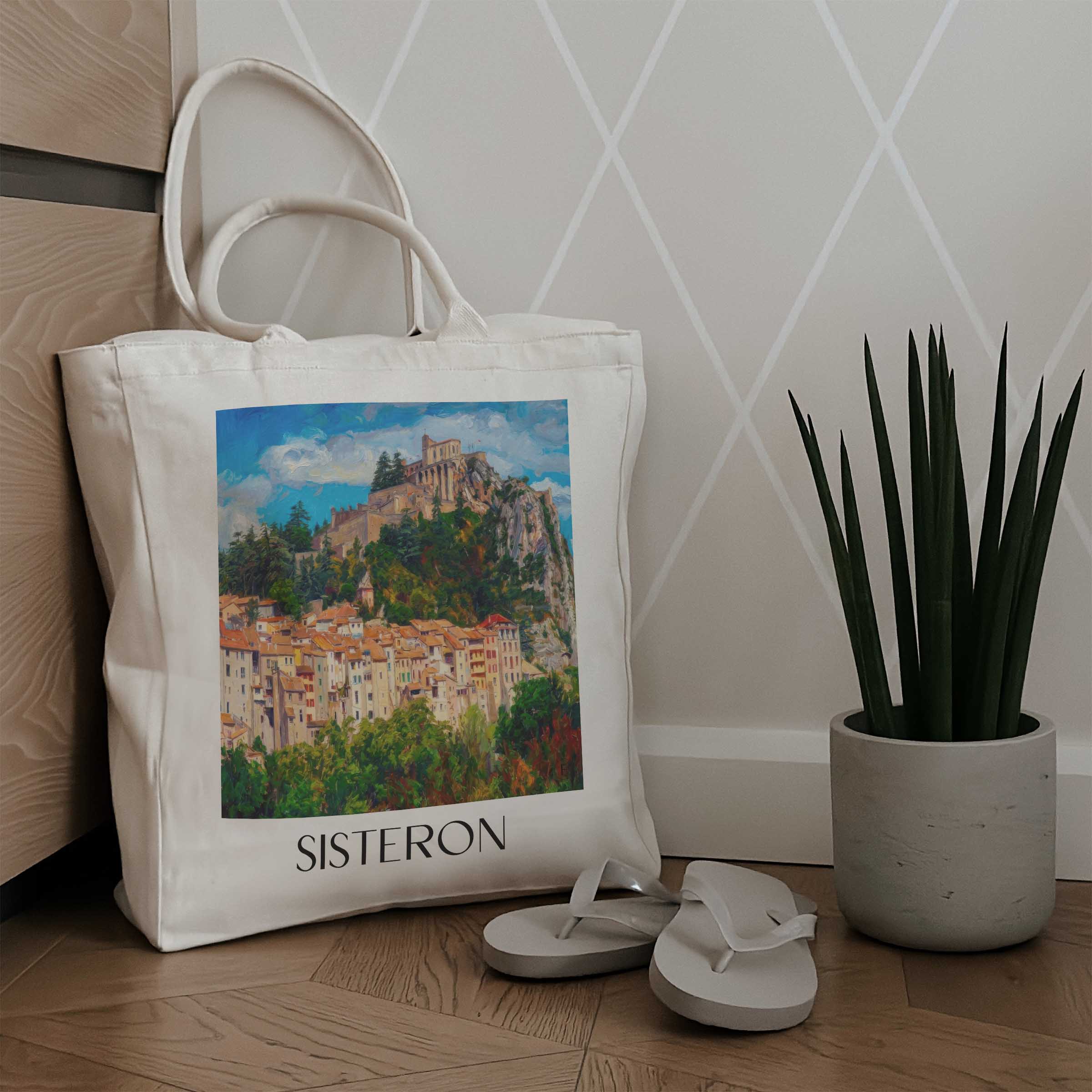 sisteron-provence-frankreich-einkaufstasche-oil-painting-oelgemaelde