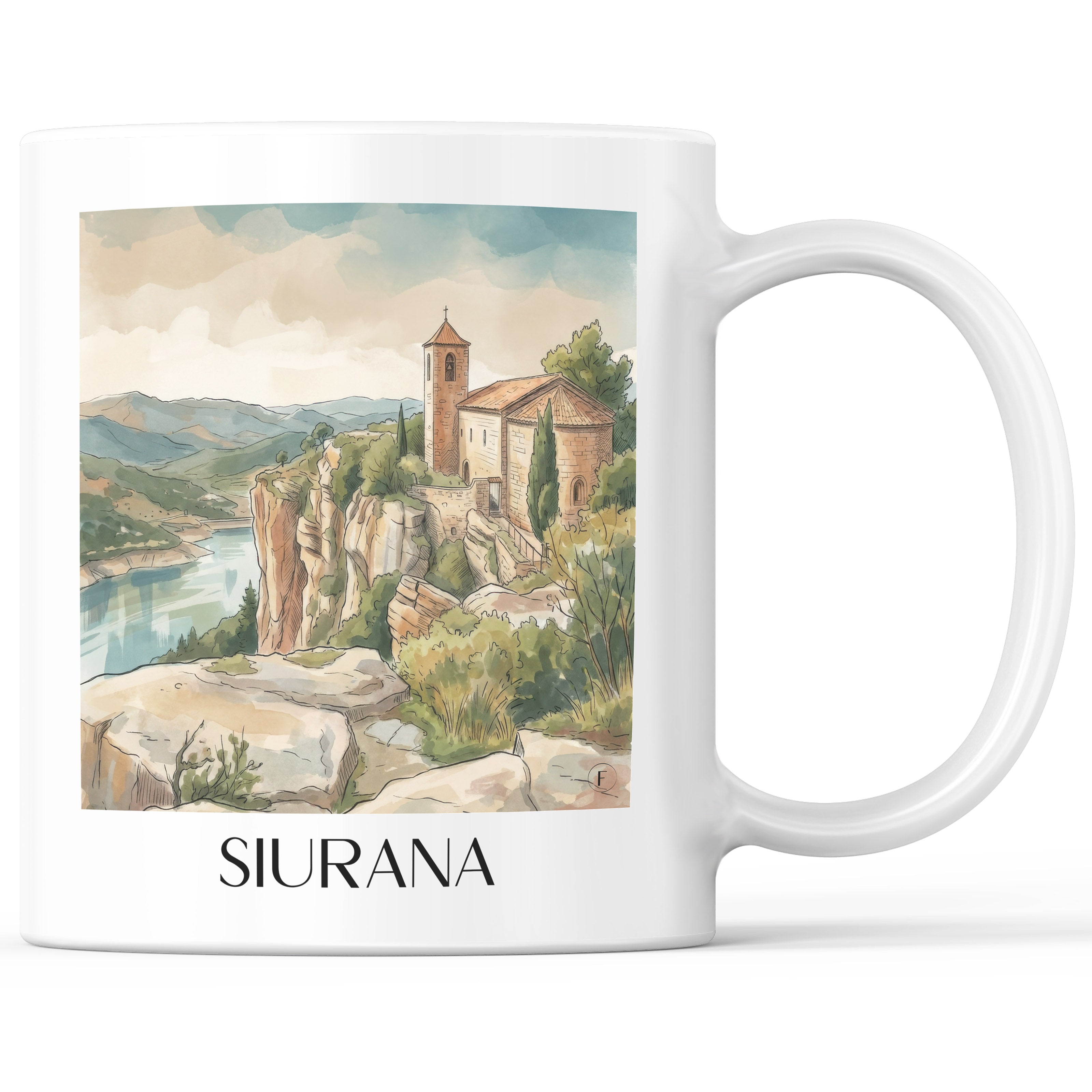 Siurana Kaffeebecher - Spanien - Spanien Becher - Kaffeetasse im Aquarell Stil - favplace