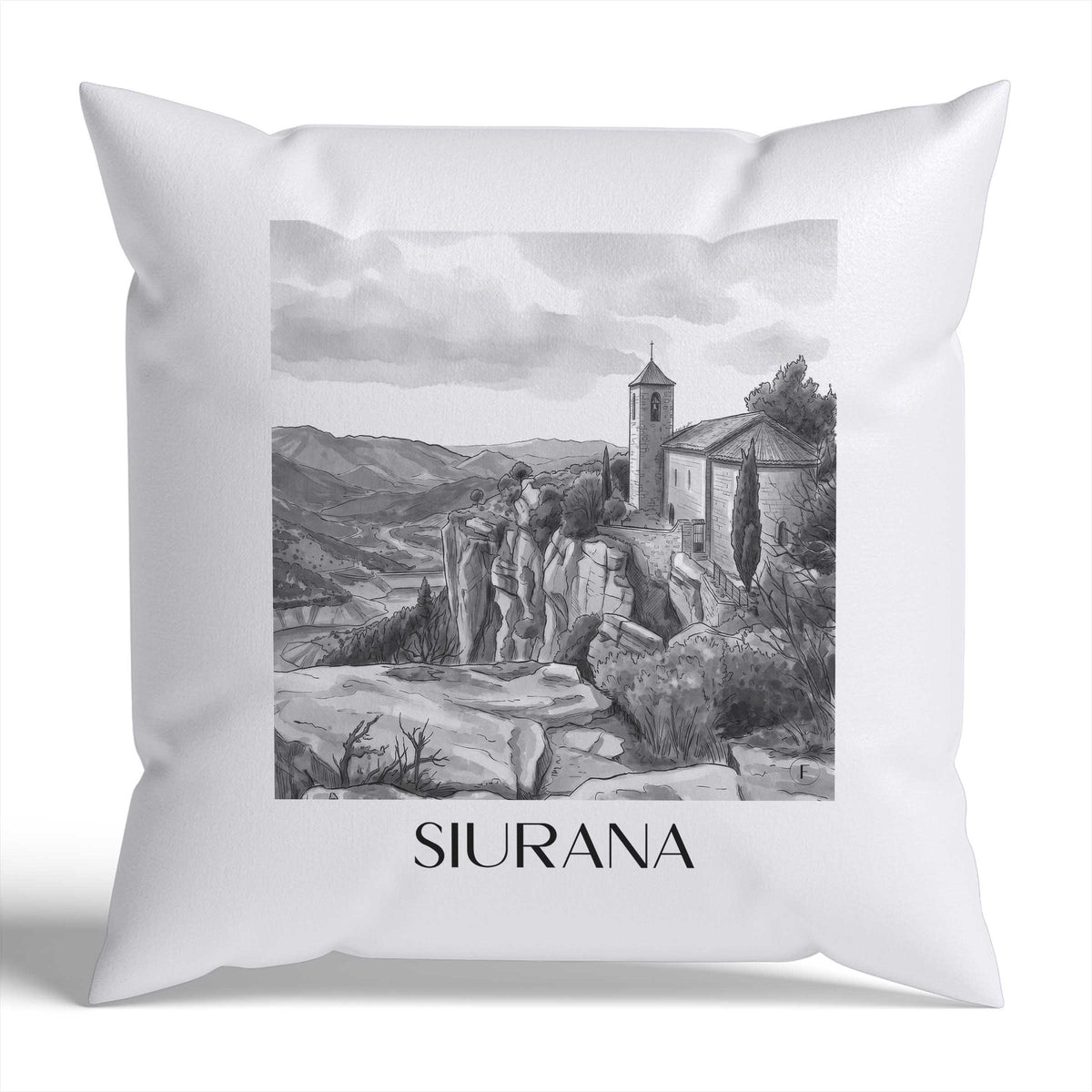 siurana-spanien-spanien-kissenbezug-aquarell-schwarz-weiss