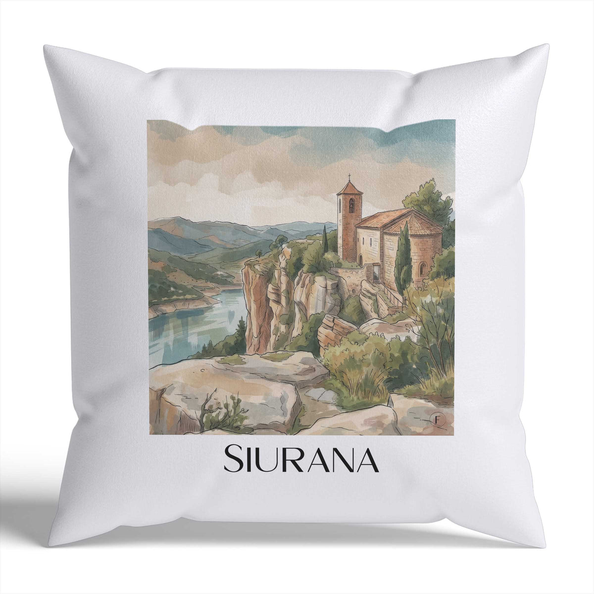 Siurana Kissenhülle - Zierkissen Bezug - Spanien - Spanien Kissen bzw. Kissenbezug im Aquarell Stil - favplace
