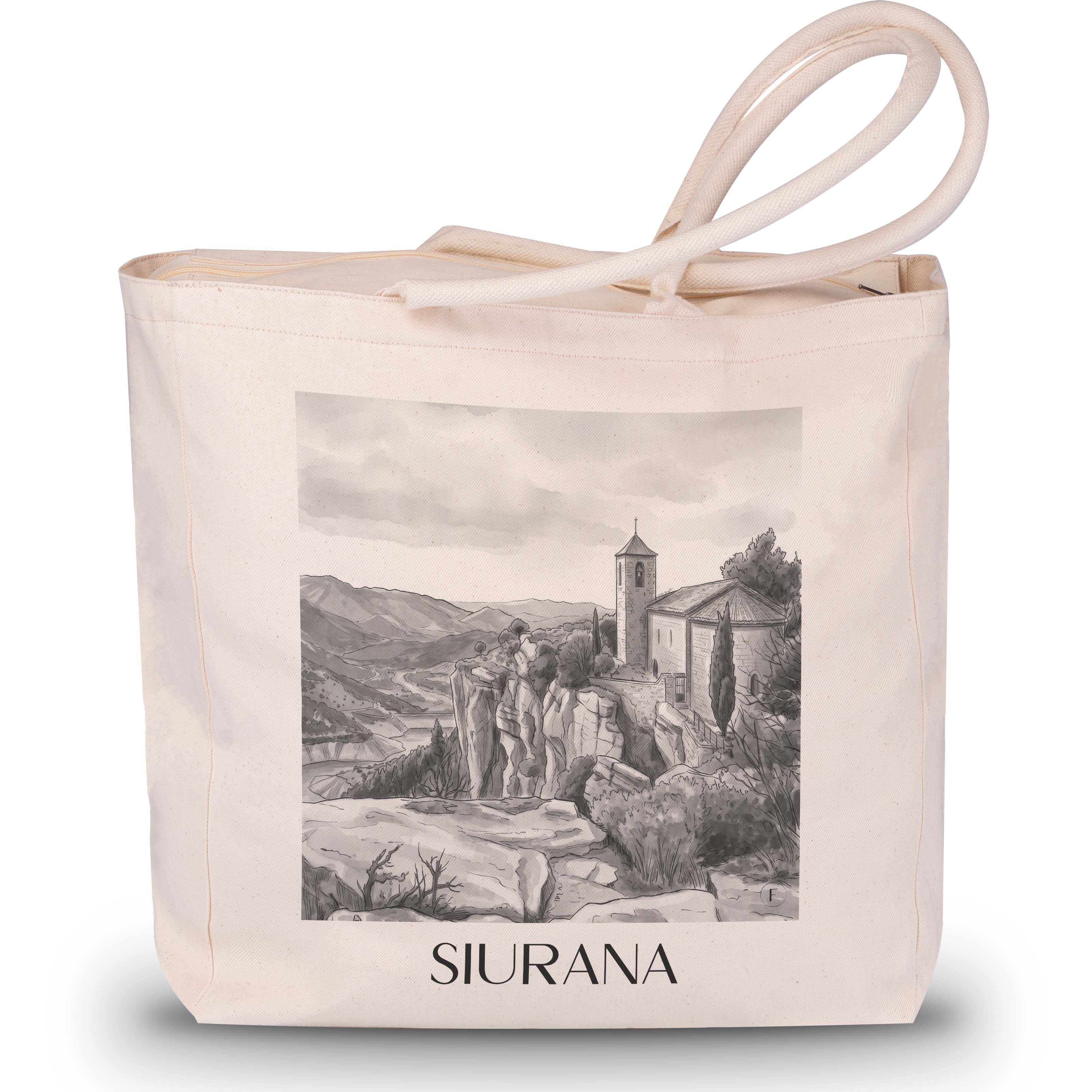 siurana-spanien-spanien-einkaufstasche-aquarell-schwarz-weiss