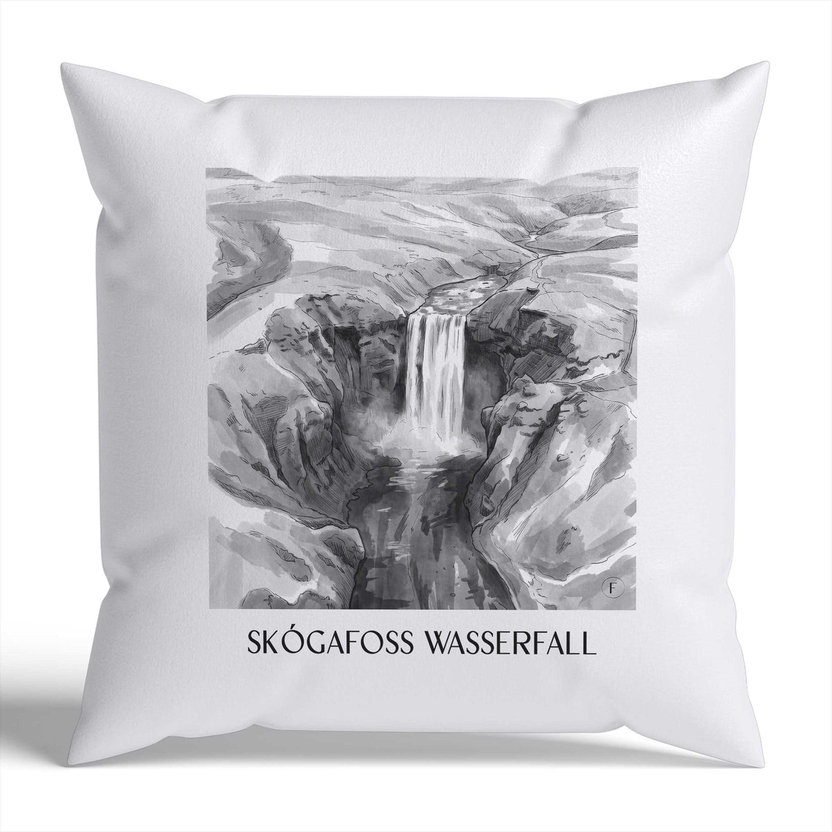 skógafoss-wasserfall-island-island-kissenbezug-aquarell-schwarz-weiss