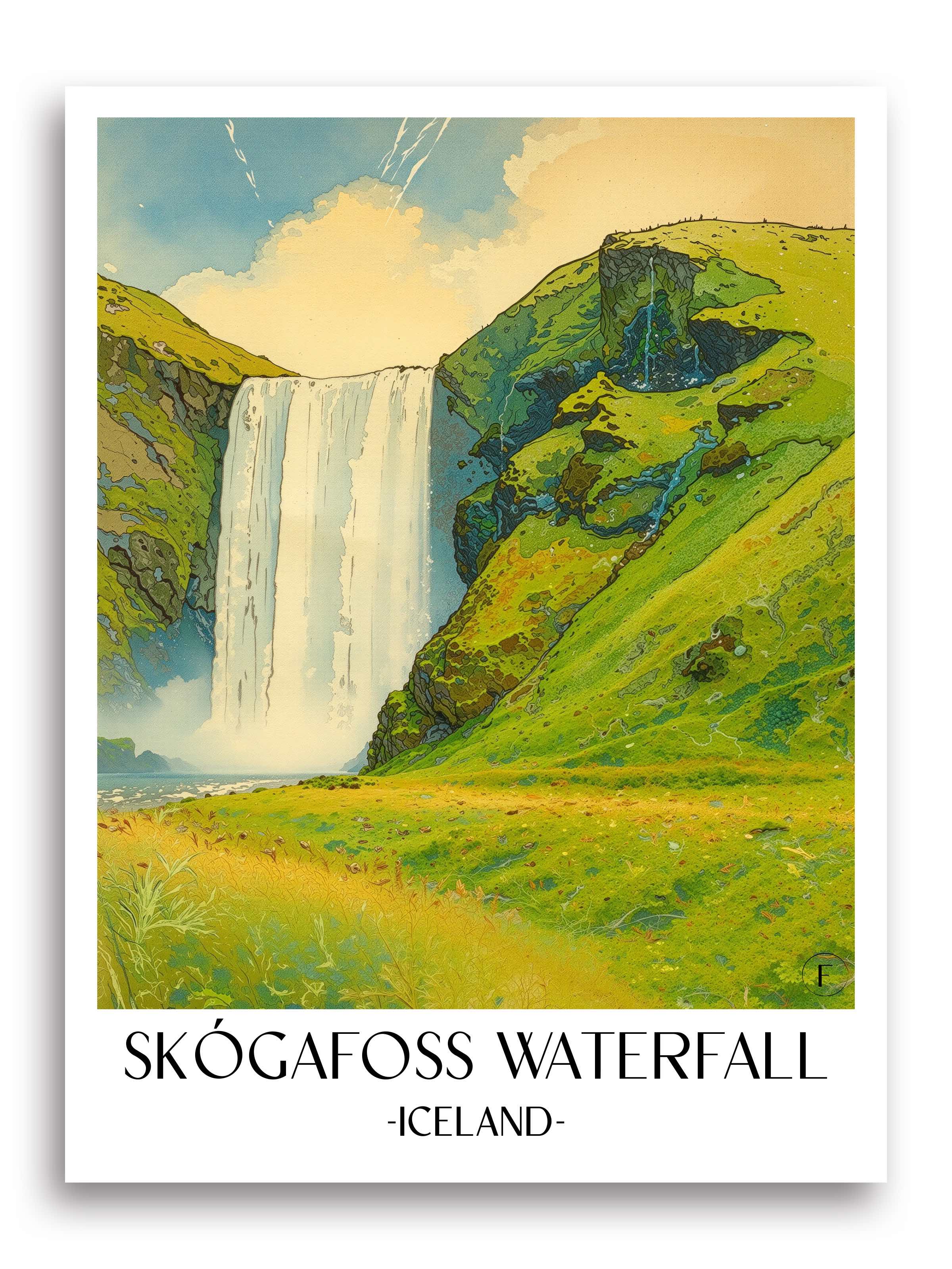 Skógafoss Wasserfall Poster - Island - Island Kunstdruck - Aquarell von A4 bis A1 - favplace