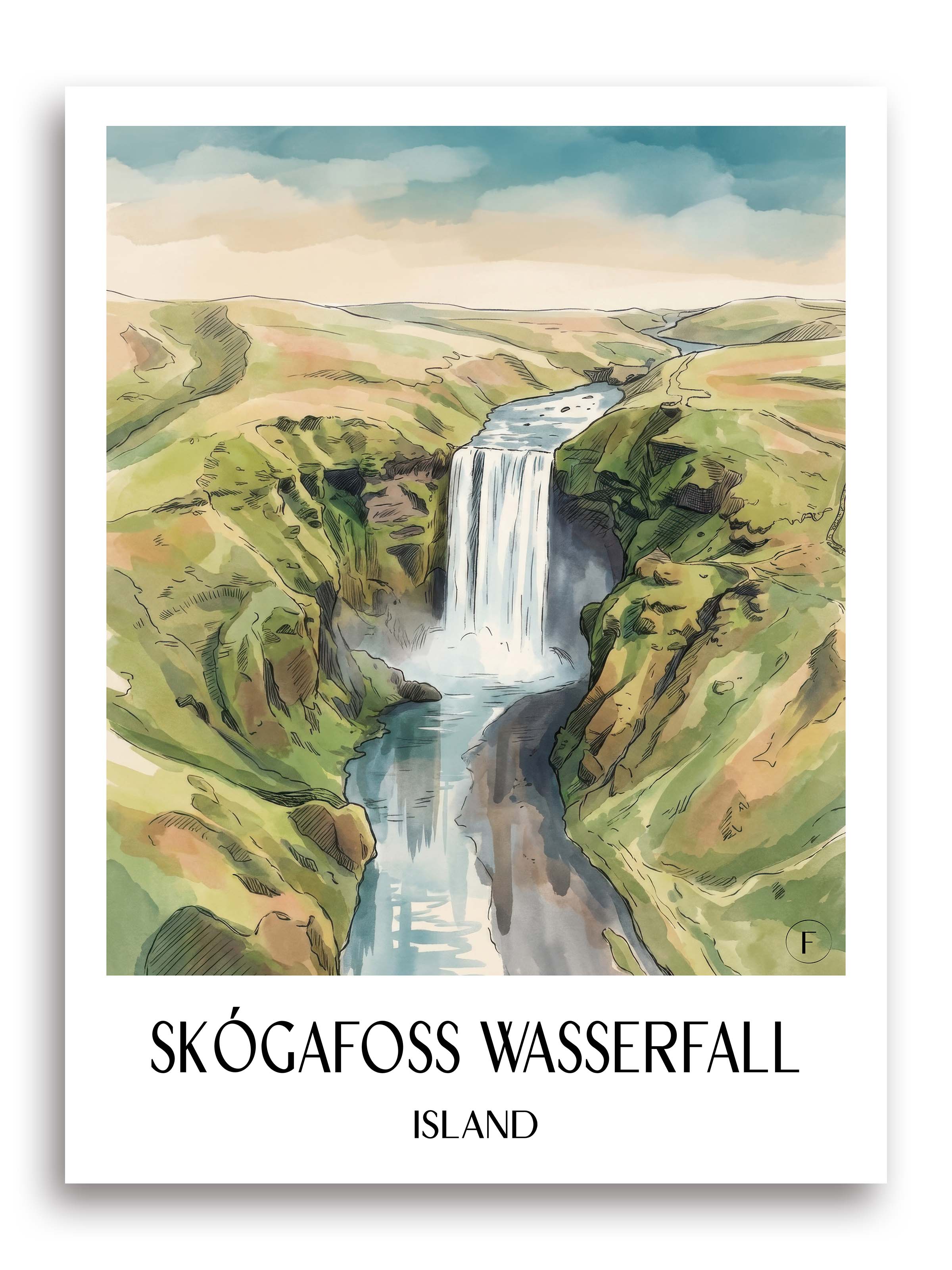 skógafoss-wasserfall-island-island-poster-aquarell